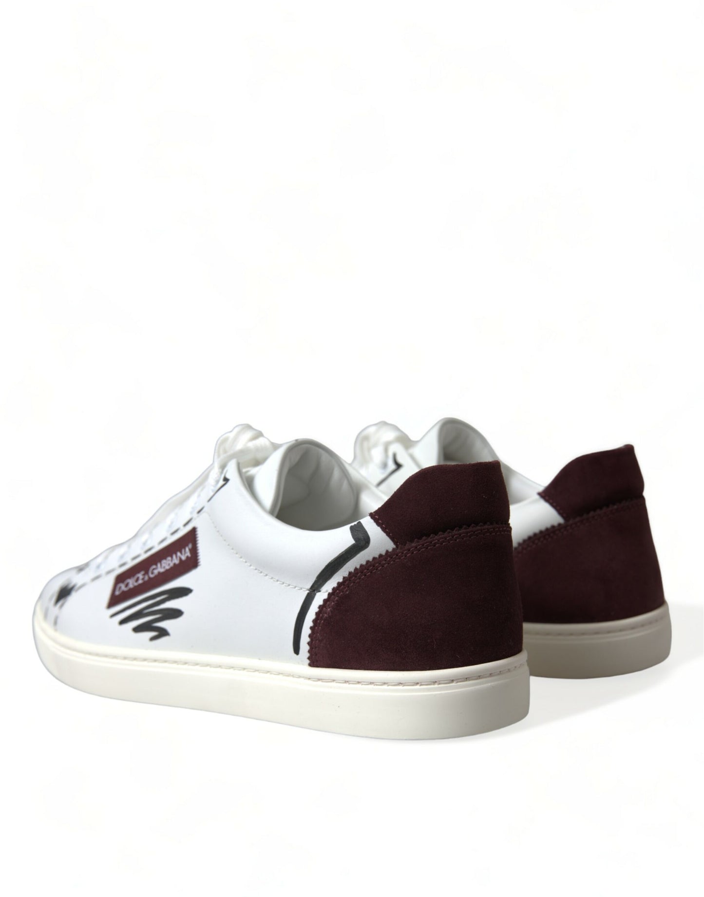 Dolce & Gabbana White Bordeaux Leather Logo Low Top Sneakers Shoes Curated Luxury Accessories by Orvyn