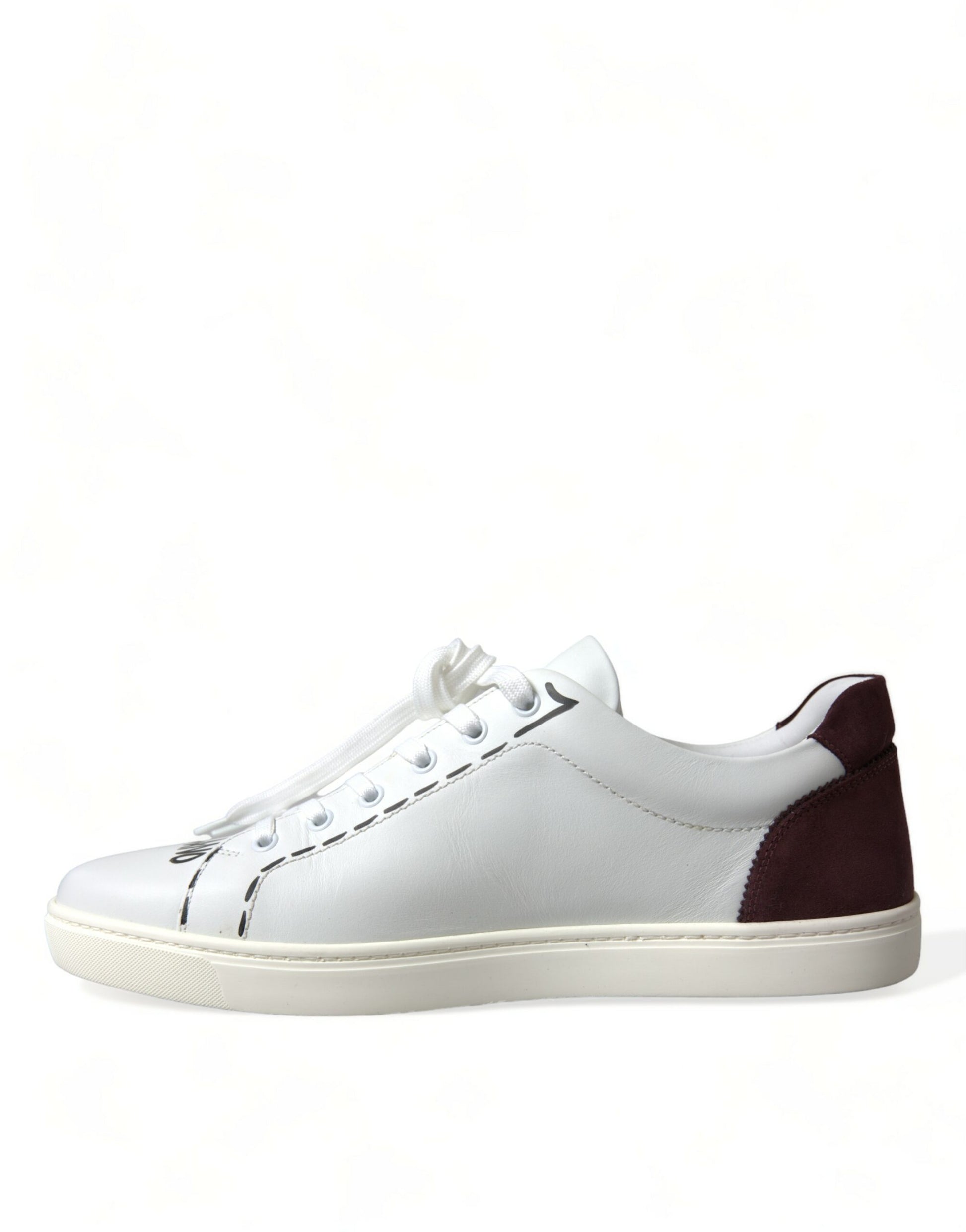 Dolce & Gabbana White Bordeaux Leather Logo Low Top Sneakers Shoes Curated Luxury Accessories by Orvyn