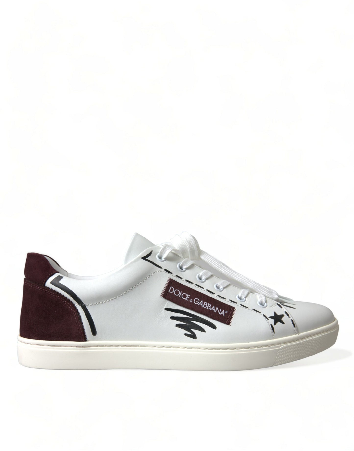Dolce & Gabbana White Bordeaux Leather Logo Low Top Sneakers Shoes Curated Luxury Accessories by Orvyn