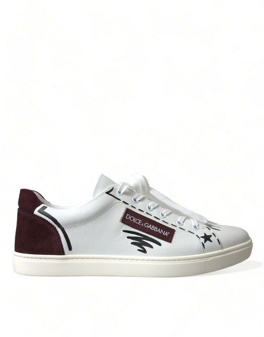 Dolce & Gabbana White Bordeaux Leather Logo Low Top Sneakers Shoes Curated Luxury Accessories by Orvyn