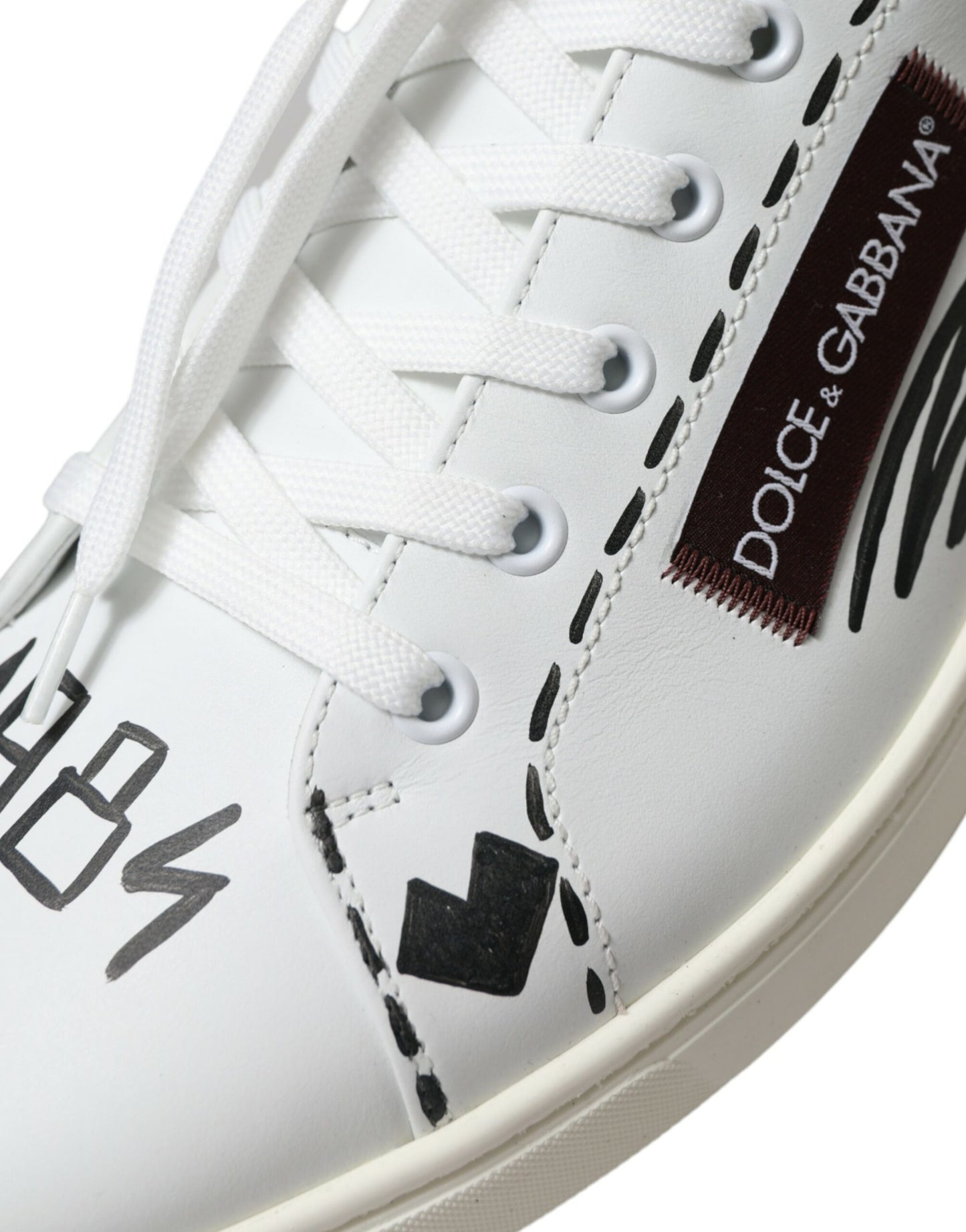 Dolce & Gabbana White Bordeaux Leather Logo Low Top Sneakers Shoes Curated Luxury Accessories by Orvyn