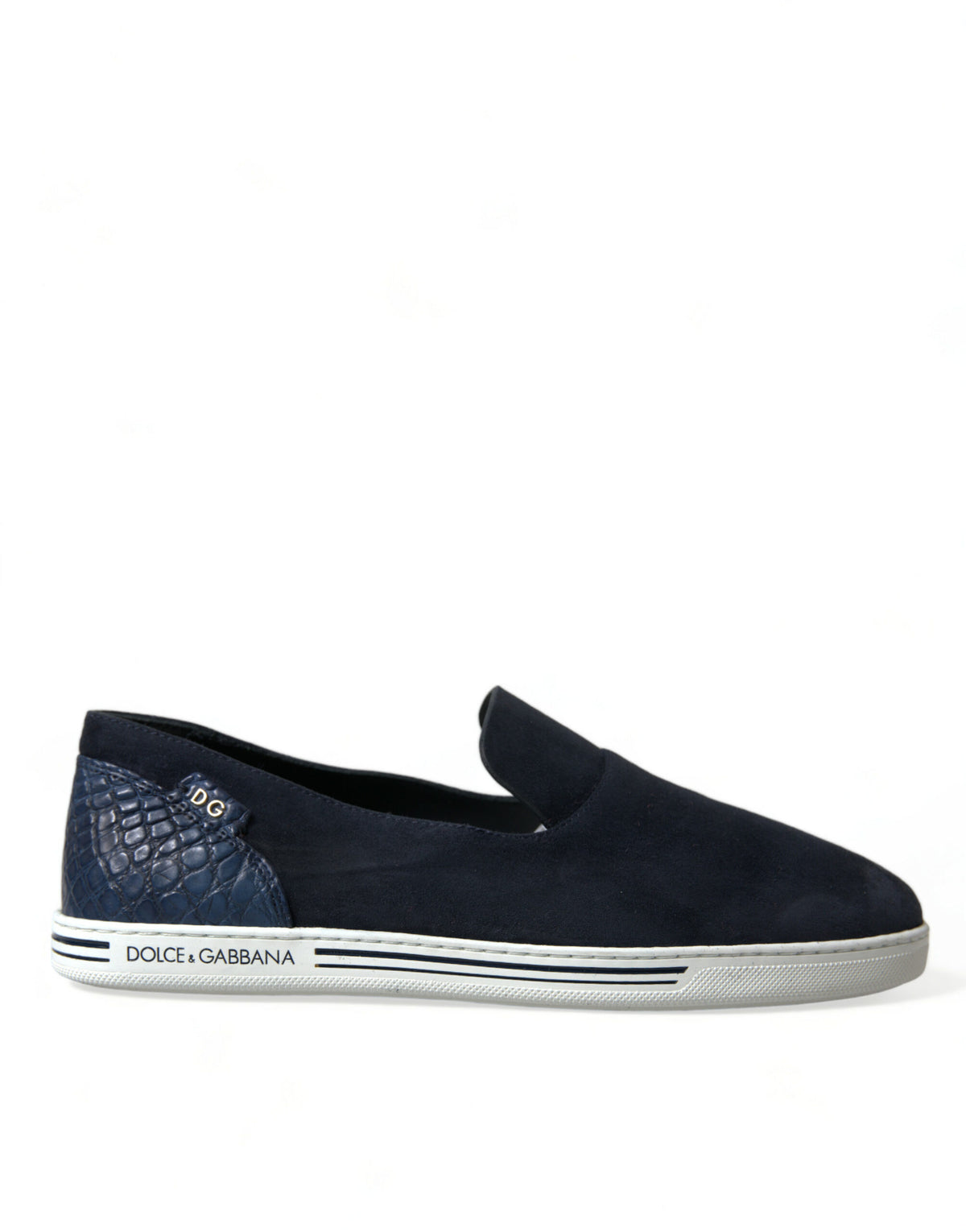 Dolce & Gabbana Blue Suede Caiman Loafers Saint Tropez Shoes blau