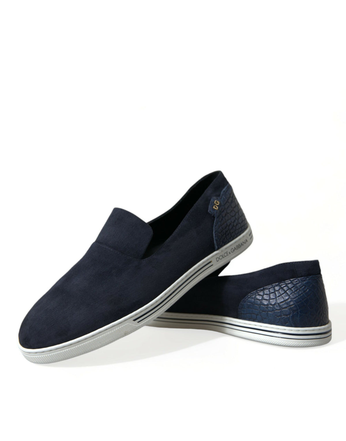 Dolce & Gabbana Blue Suede Caiman Loafers Saint Tropez Shoes blau
