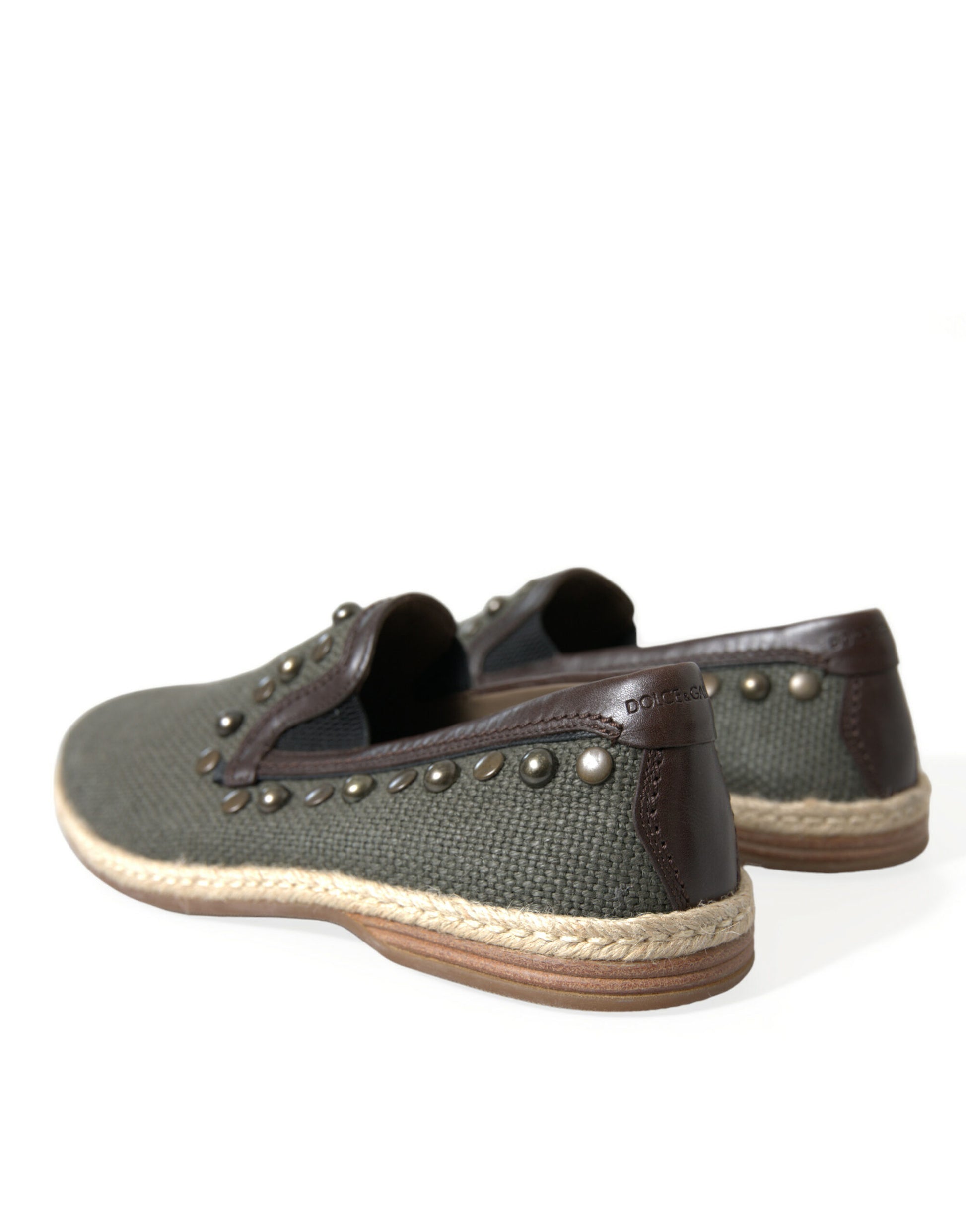 Dolce & Gabbana Gray Linen Leather Studded Loafers Shoes Curated Luxury Accessories by Orvyn