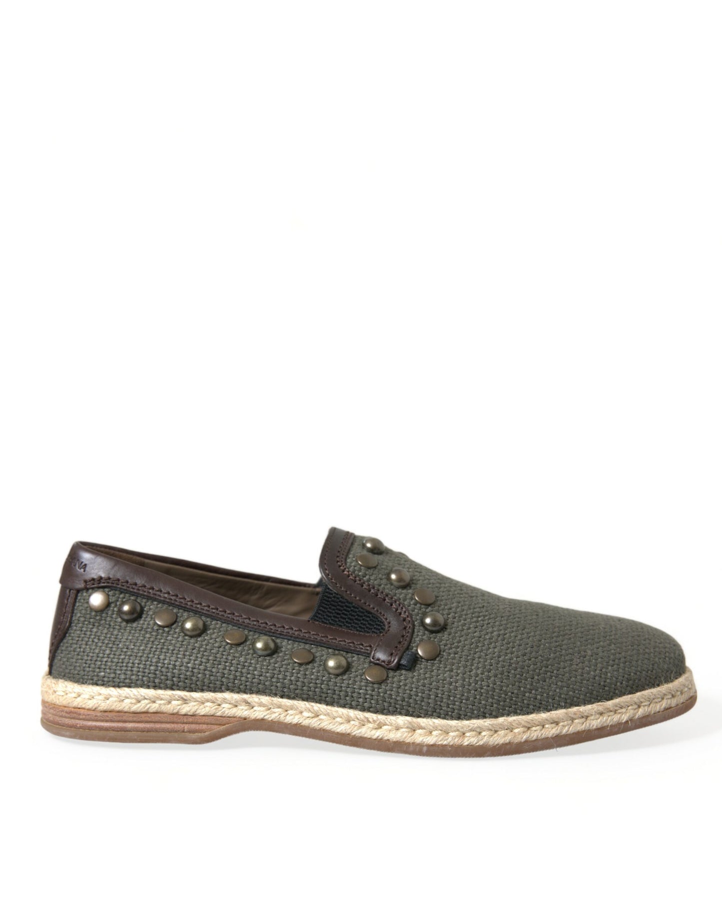 Dolce & Gabbana Gray Linen Leather Studded Loafers Shoes Curated Luxury Accessories by Orvyn