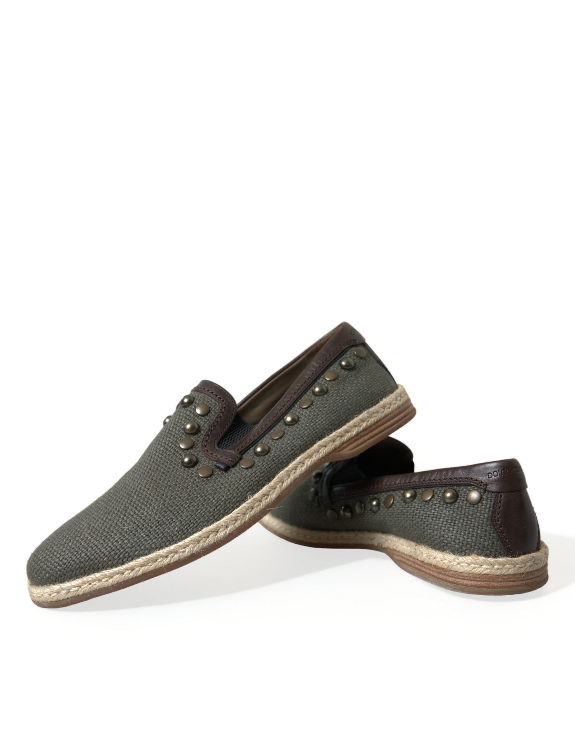 Dolce & Gabbana Gray Linen Leather Studded Loafers Shoes Curated Luxury Accessories by Orvyn