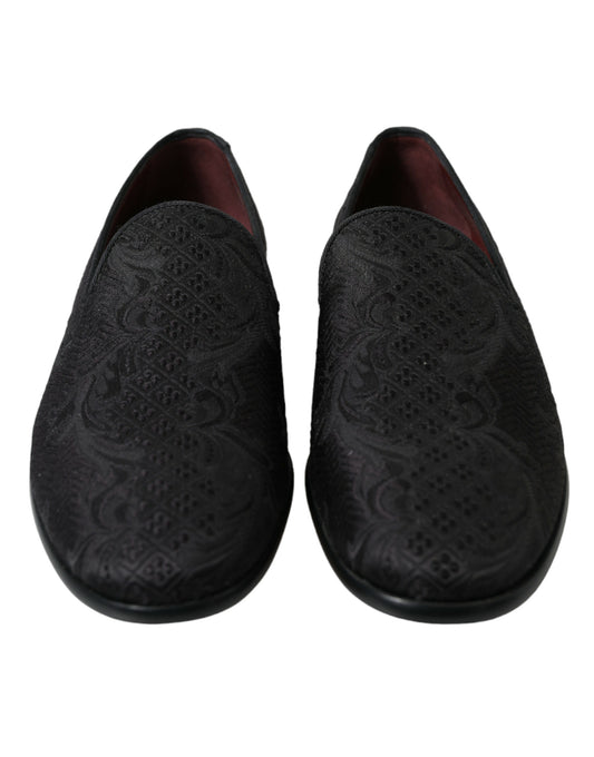 Dolce & Gabbana Black Brocade Men Slip On Loafer Dress Shoes Curated Luxury Accessories by Orvyn