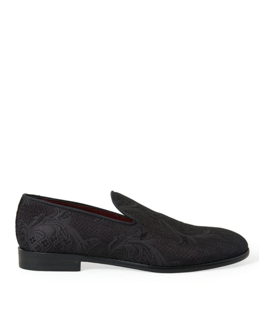 Dolce & Gabbana Black Brocade Men Slip On Loafer Dress Shoes Curated Luxury Accessories by Orvyn