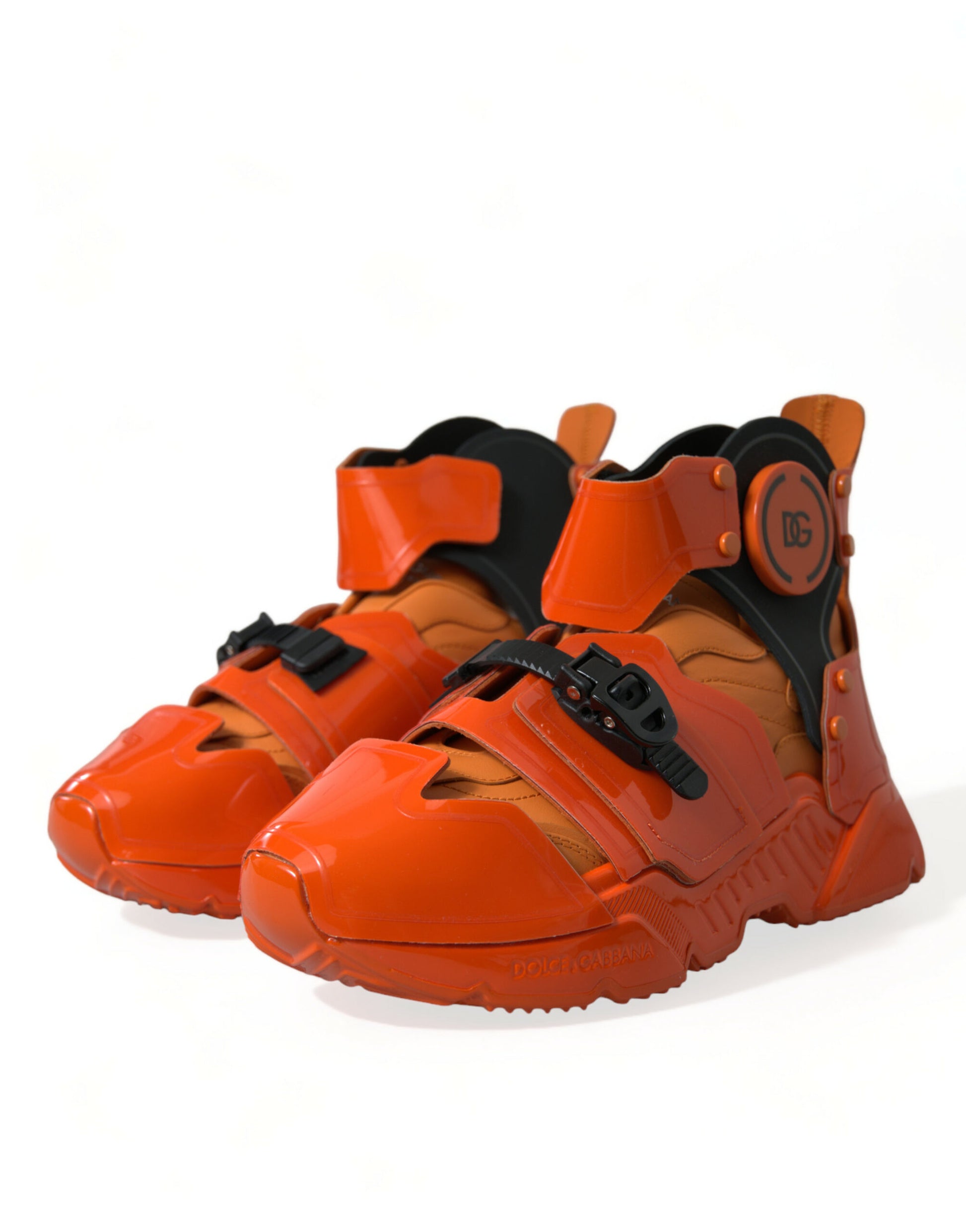 Dolce & Gabbana Orange Multi Panel Chunky High Top Sneakers Shoes Curated Luxury Accessories by Orvyn