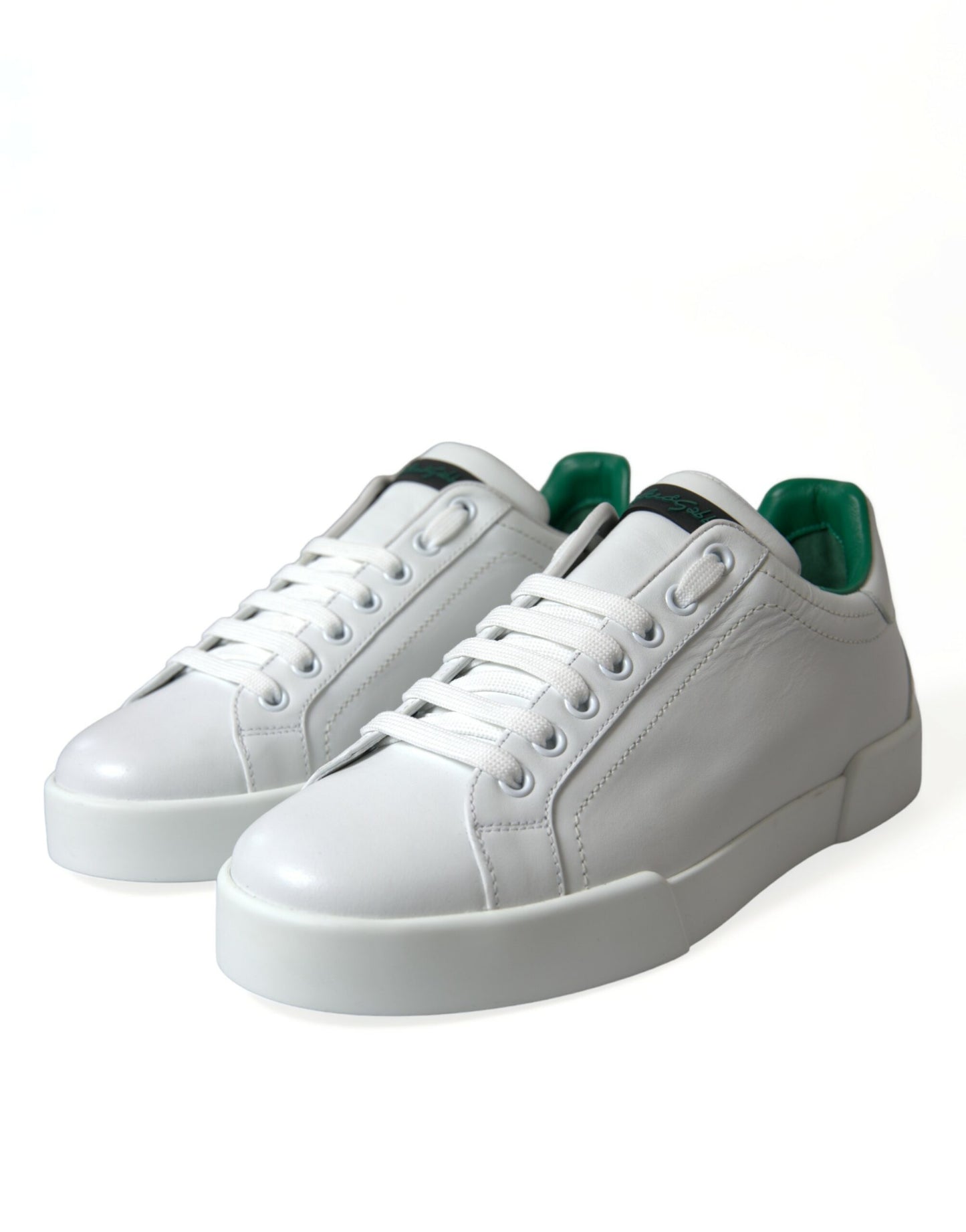 Dolce & Gabbana White Green Leather Portofino Sneakers Shoes Curated Luxury Accessories by Orvyn