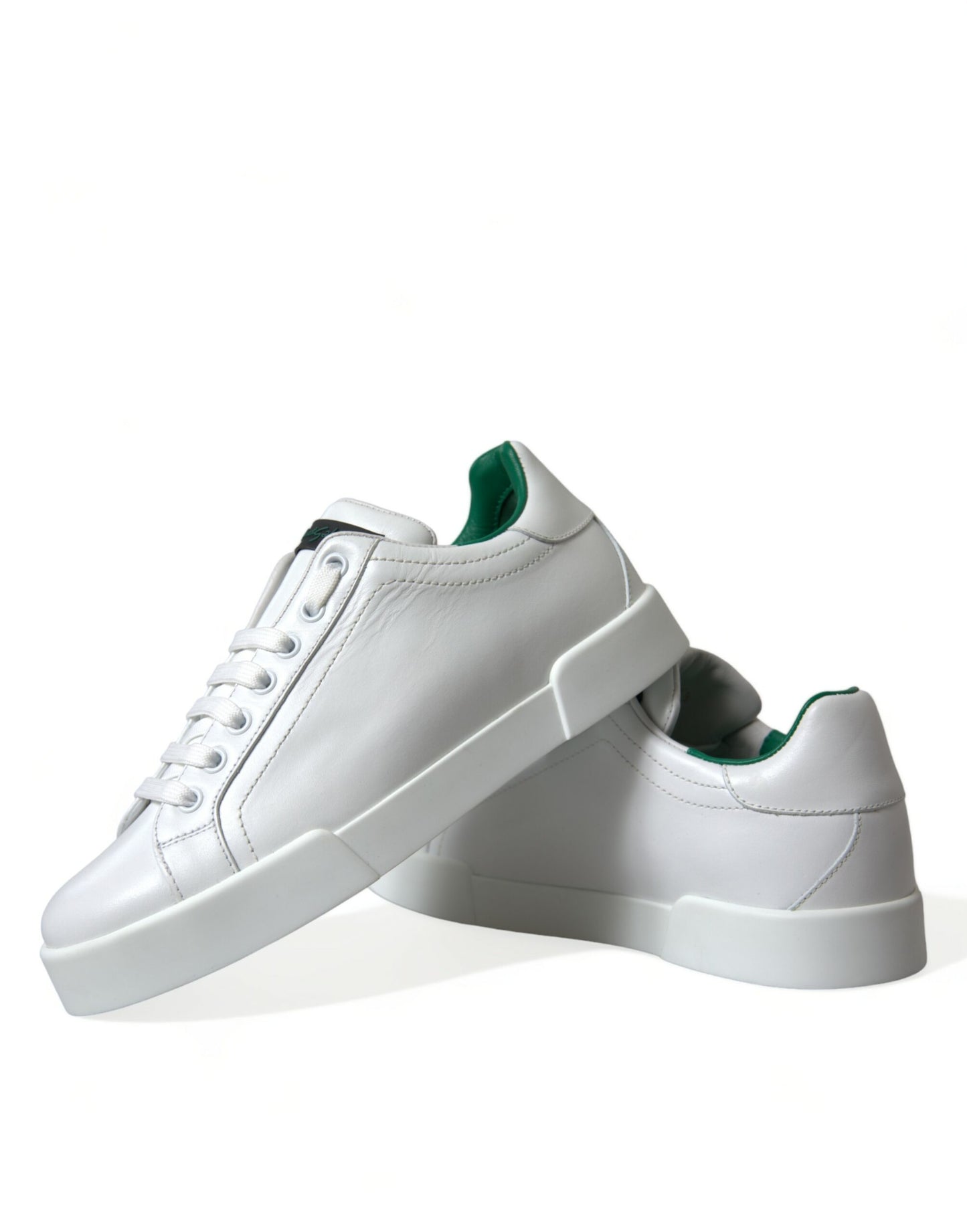 Dolce & Gabbana White Green Leather Portofino Sneakers Shoes Curated Luxury Accessories by Orvyn