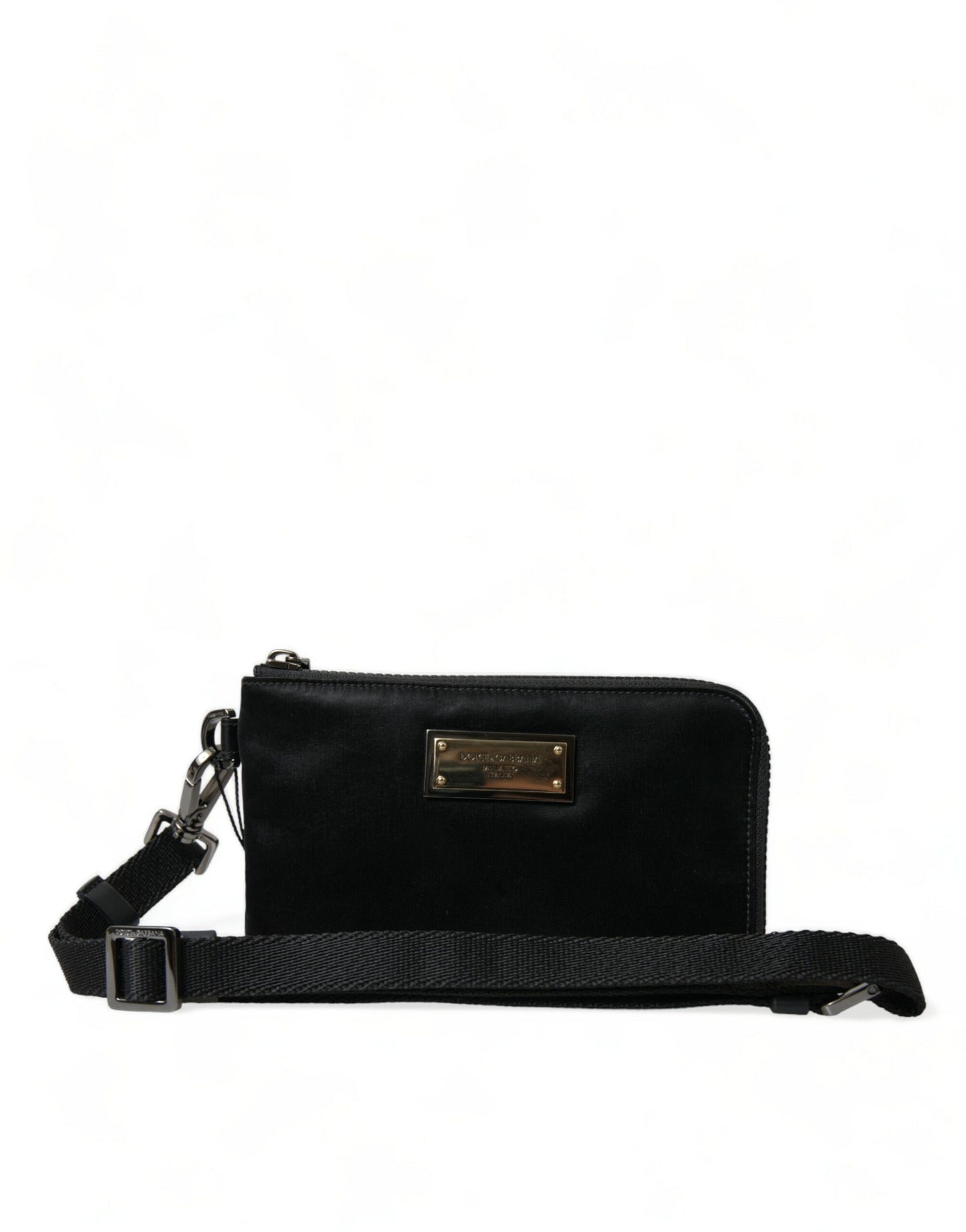 Dolce & Gabbana Black Nylon Logo Plaque Keyring Pouch Clutch Bag Curated Luxury Accessories by Orvyn