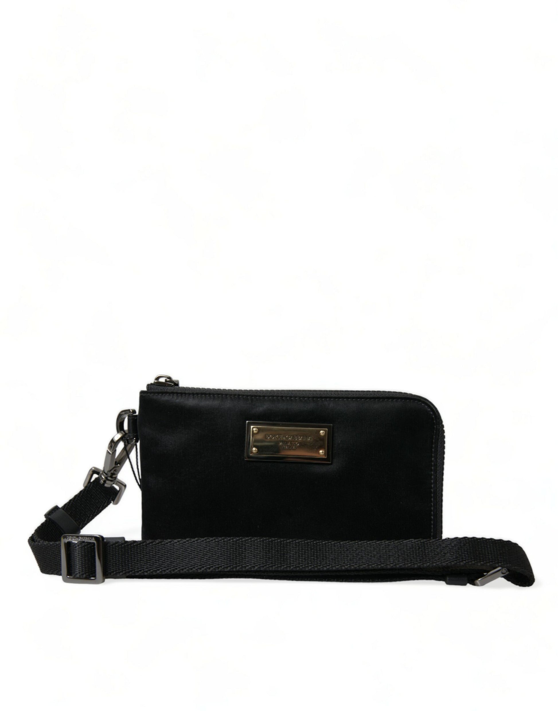 Dolce & Gabbana Black Nylon Logo Plaque Keyring Pouch Clutch Bag Curated Luxury Accessories by Orvyn