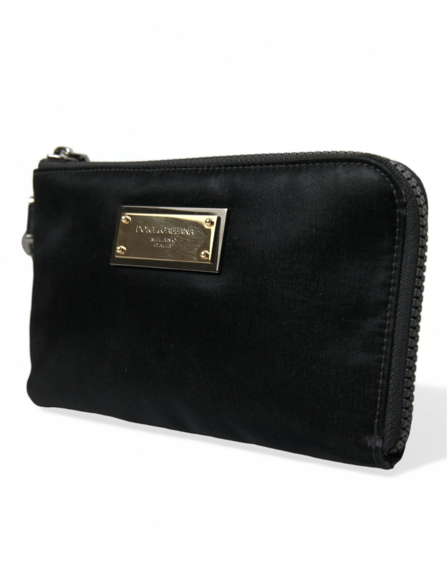 Dolce & Gabbana Black Nylon Logo Plaque Keyring Pouch Clutch Bag Curated Luxury Accessories by Orvyn