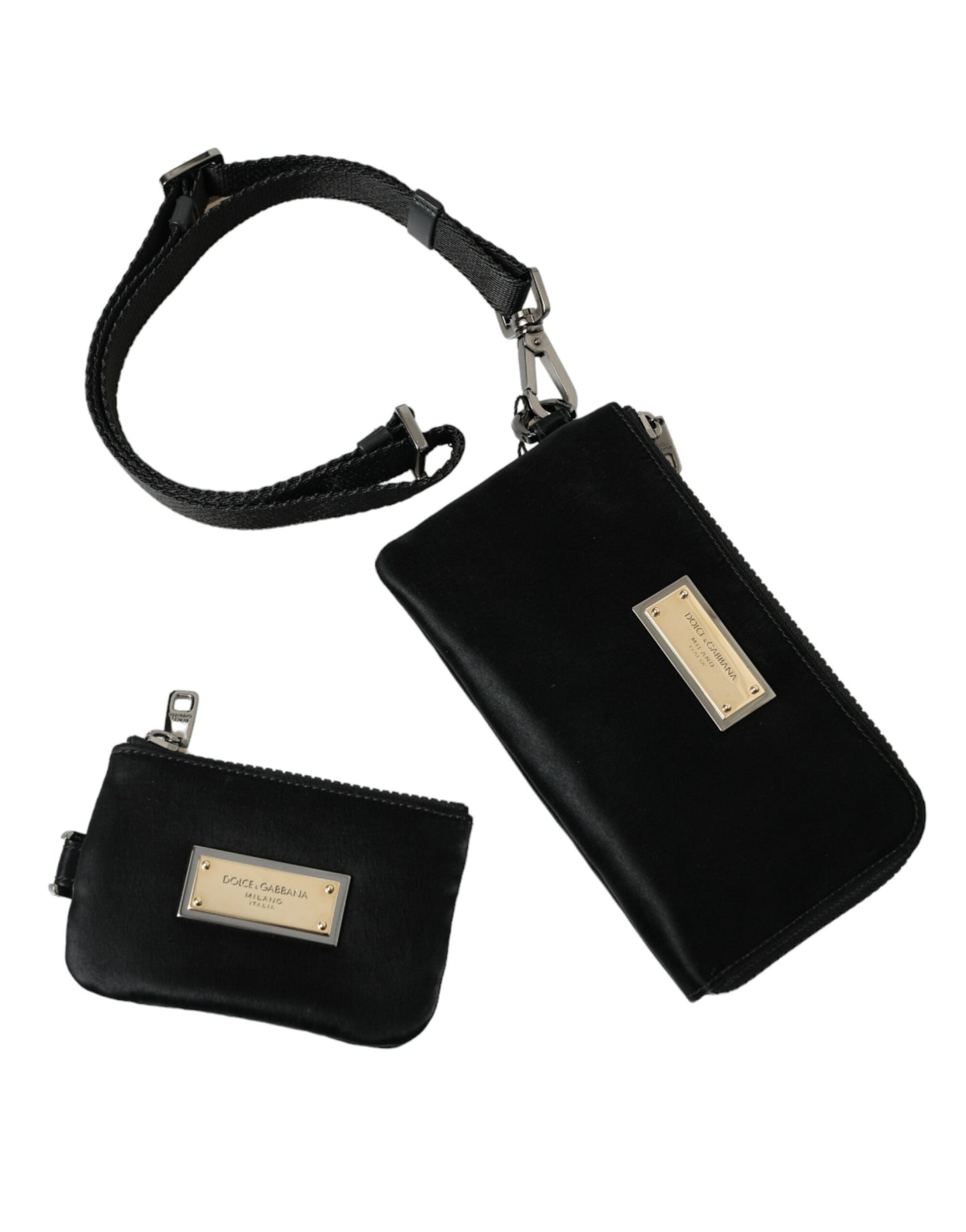 Dolce & Gabbana Black Nylon Logo Plaque Keyring Pouch Clutch Bag Curated Luxury Accessories by Orvyn