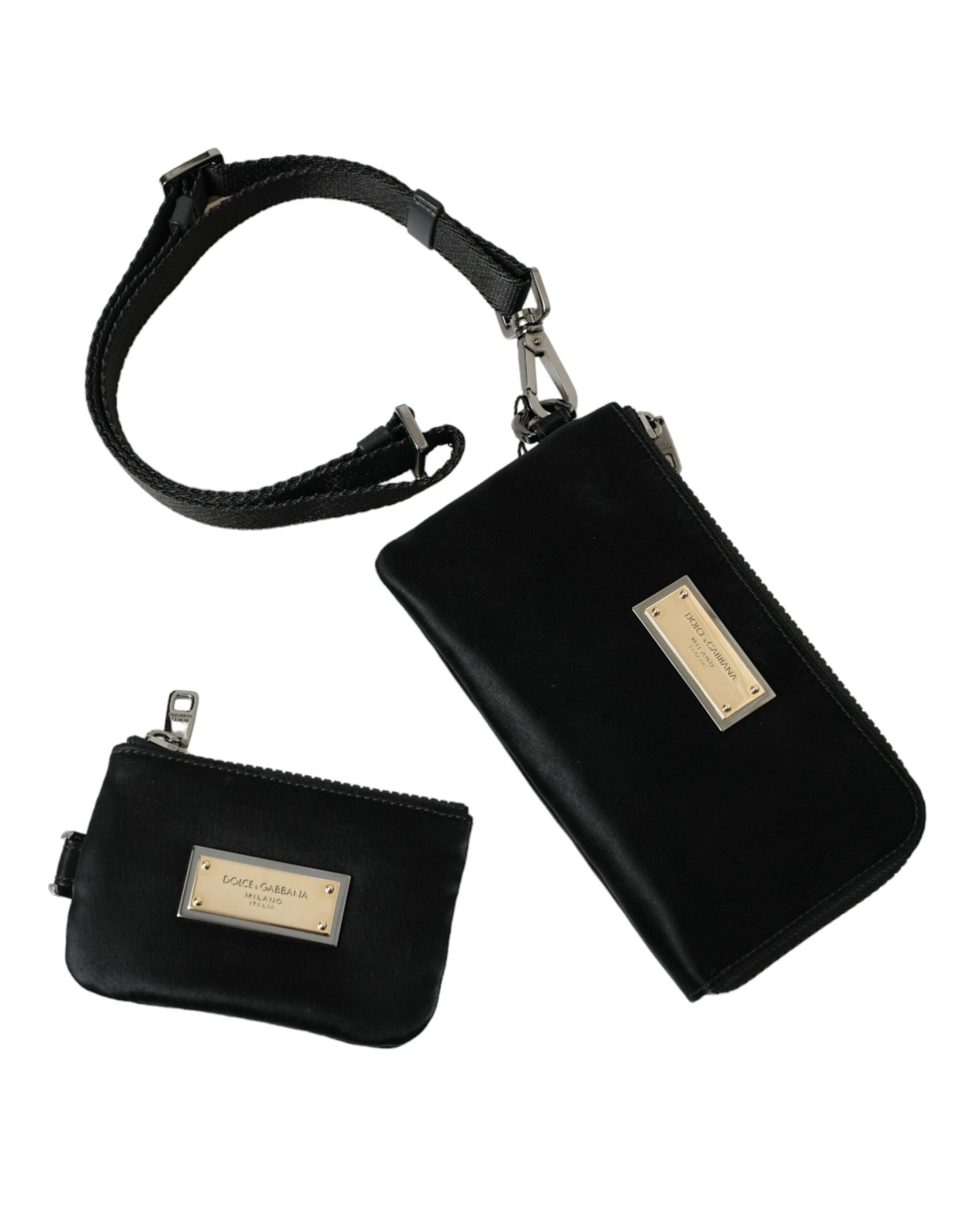 Dolce & Gabbana Black Nylon Logo Plaque Keyring Pouch Clutch Bag Curated Luxury Accessories by Orvyn