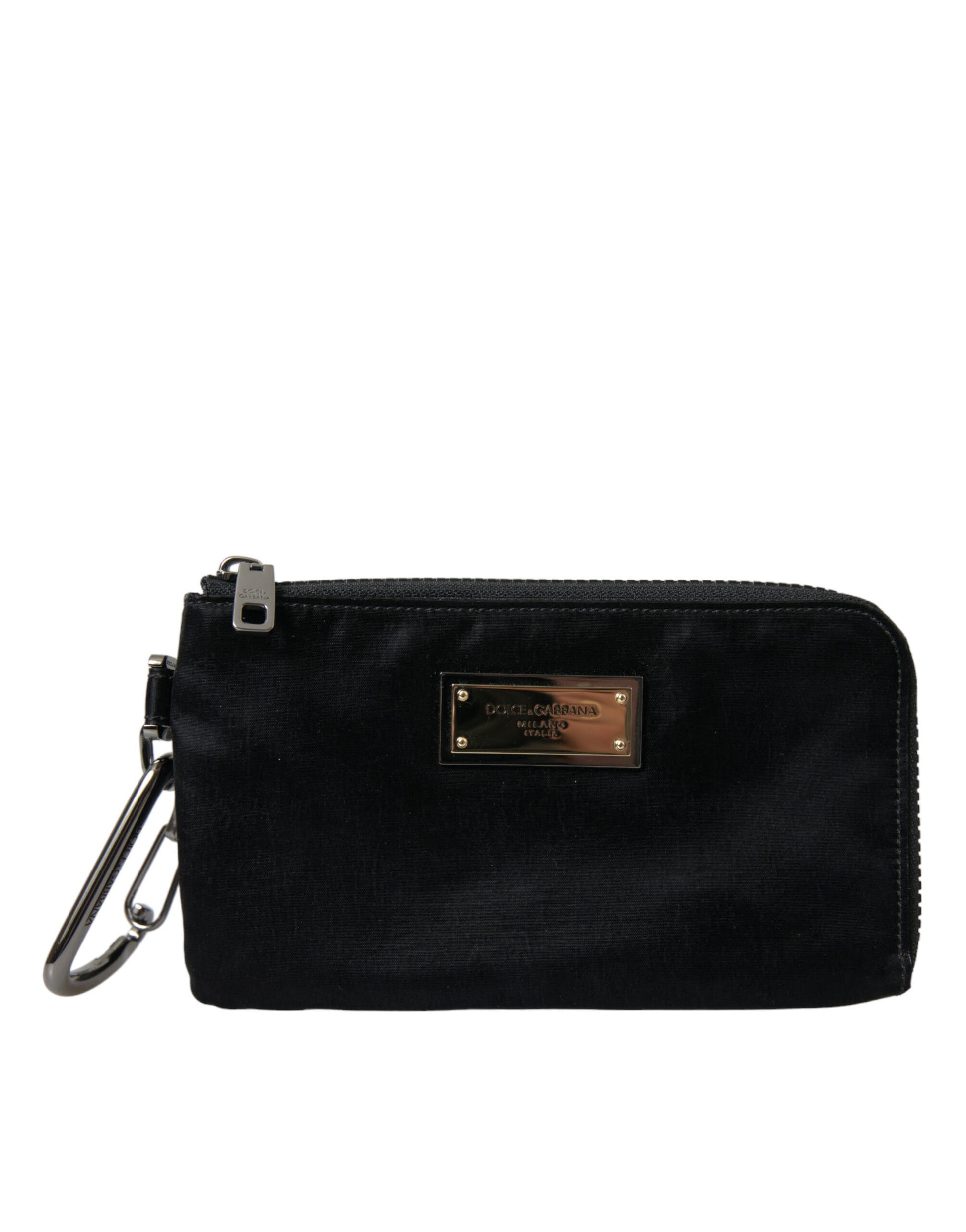 Dolce & Gabbana Black Nylon Logo Plaque Keyring Pouch Clutch Bags schwarz