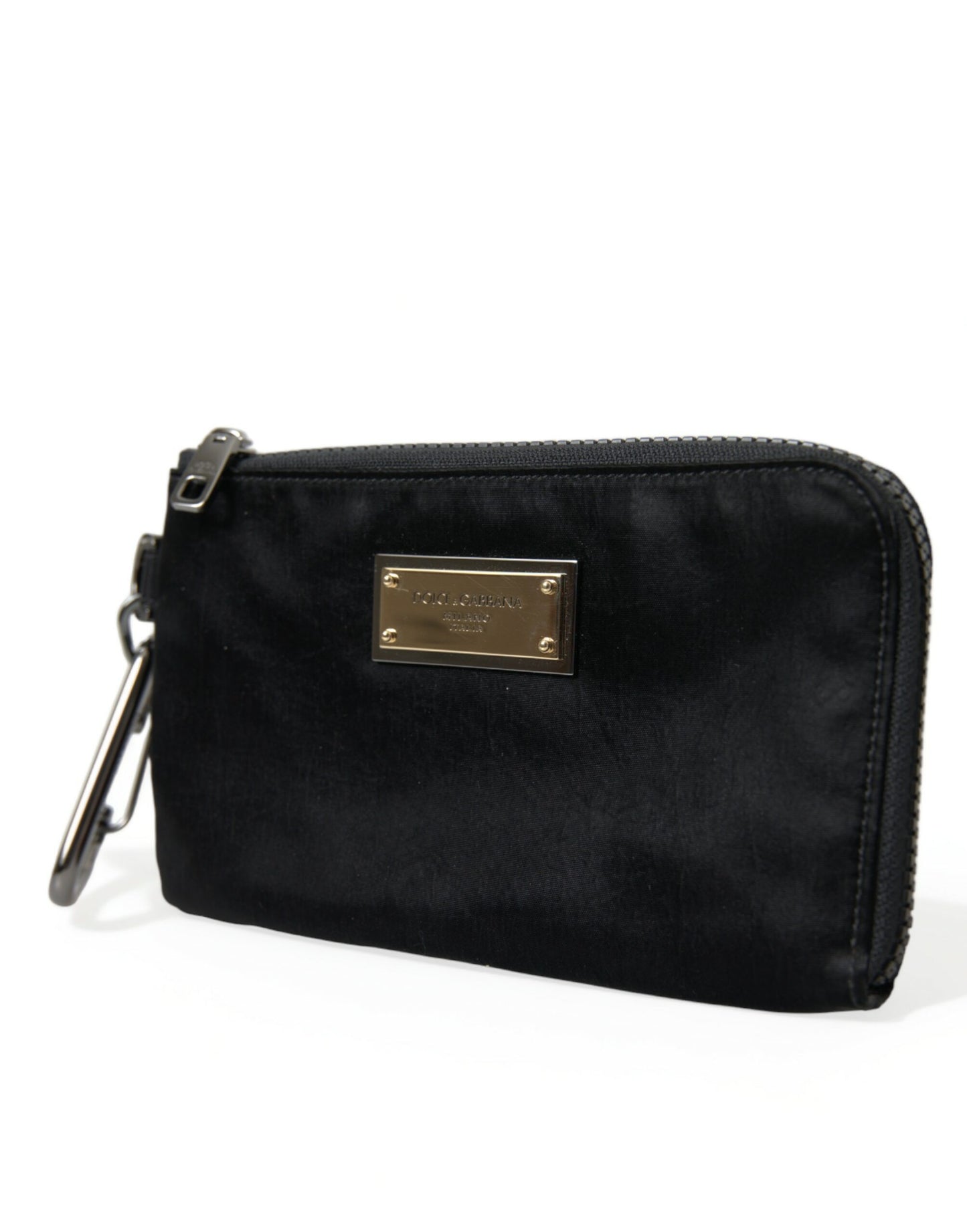 Dolce & Gabbana Black Nylon Logo Plaque Keyring Pouch Clutch Bags schwarz