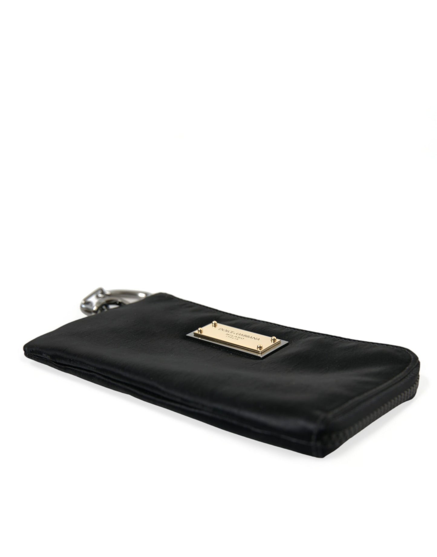 Dolce & Gabbana Black Nylon Logo Plaque Keyring Pouch Clutch Bags schwarz