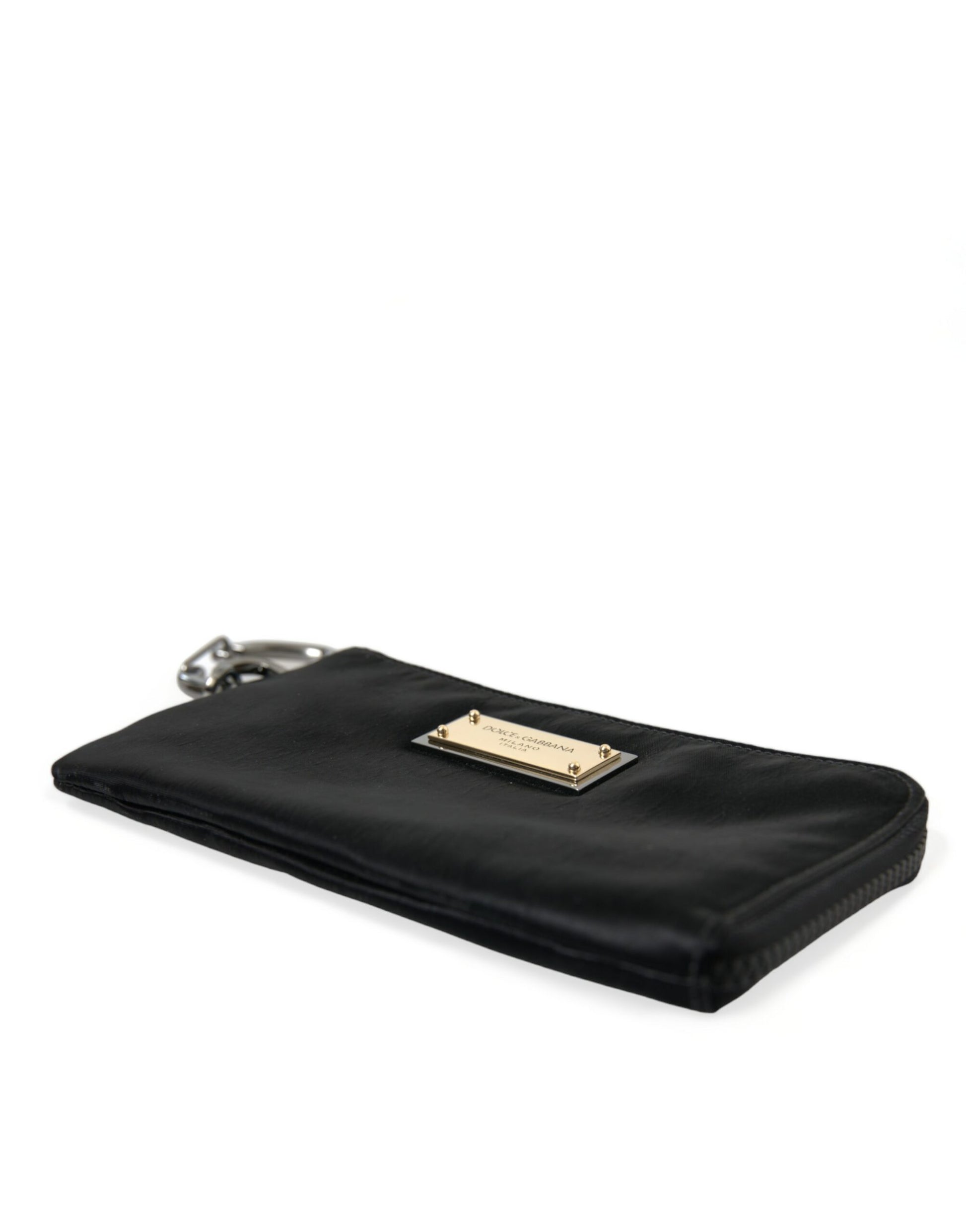 Dolce & Gabbana Black Nylon Logo Plaque Keyring Pouch Clutch Bags schwarz