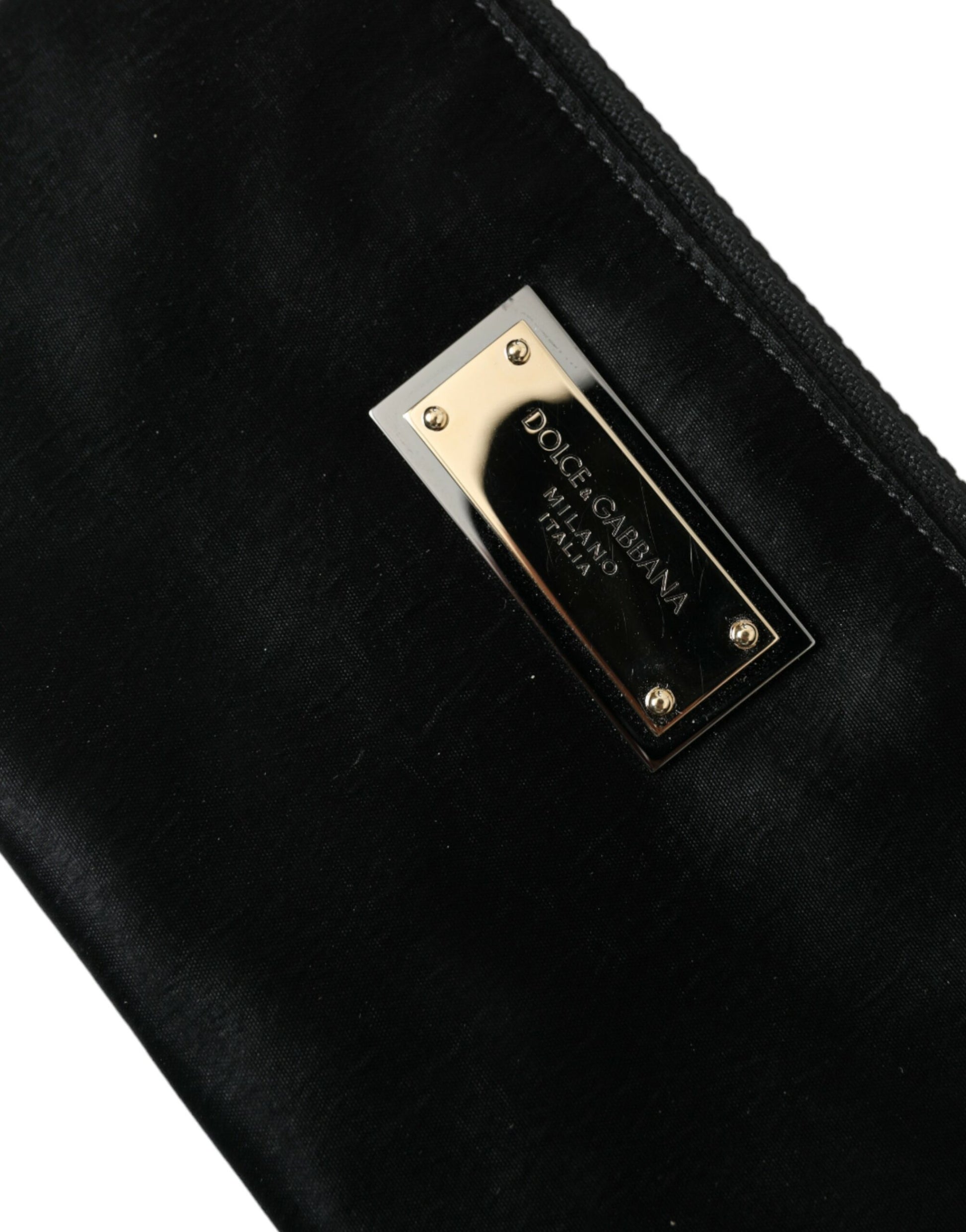 Dolce & Gabbana Black Nylon Logo Plaque Keyring Pouch Clutch Bags schwarz