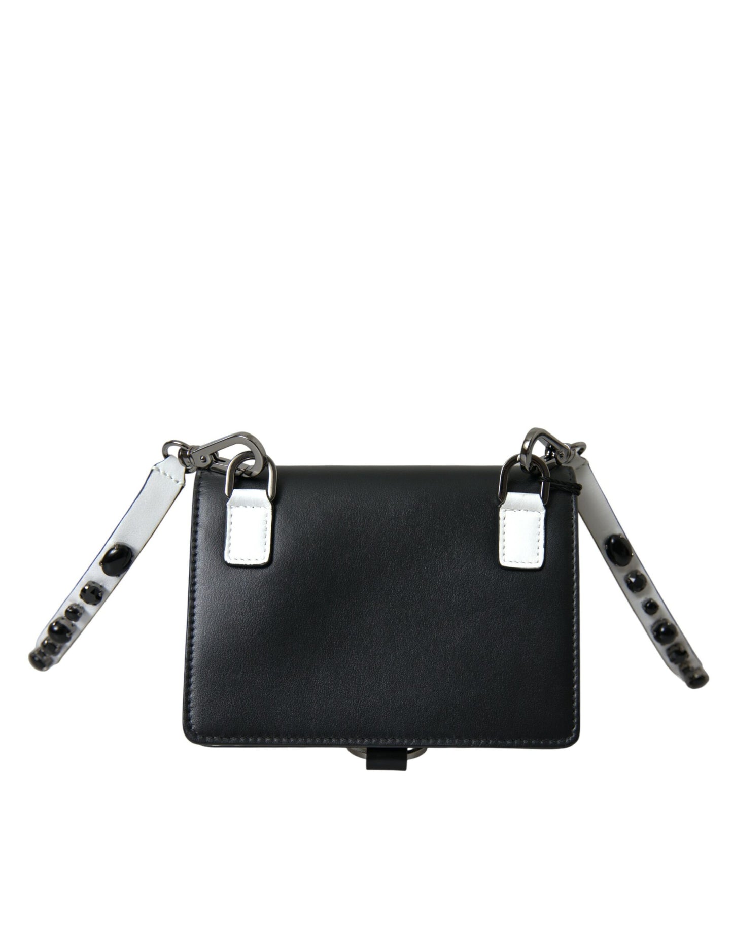 Dolce & Gabbana Black White Leather Crystal Embellished Cardholder Wallet Curated Luxury Accessories by Orvyn