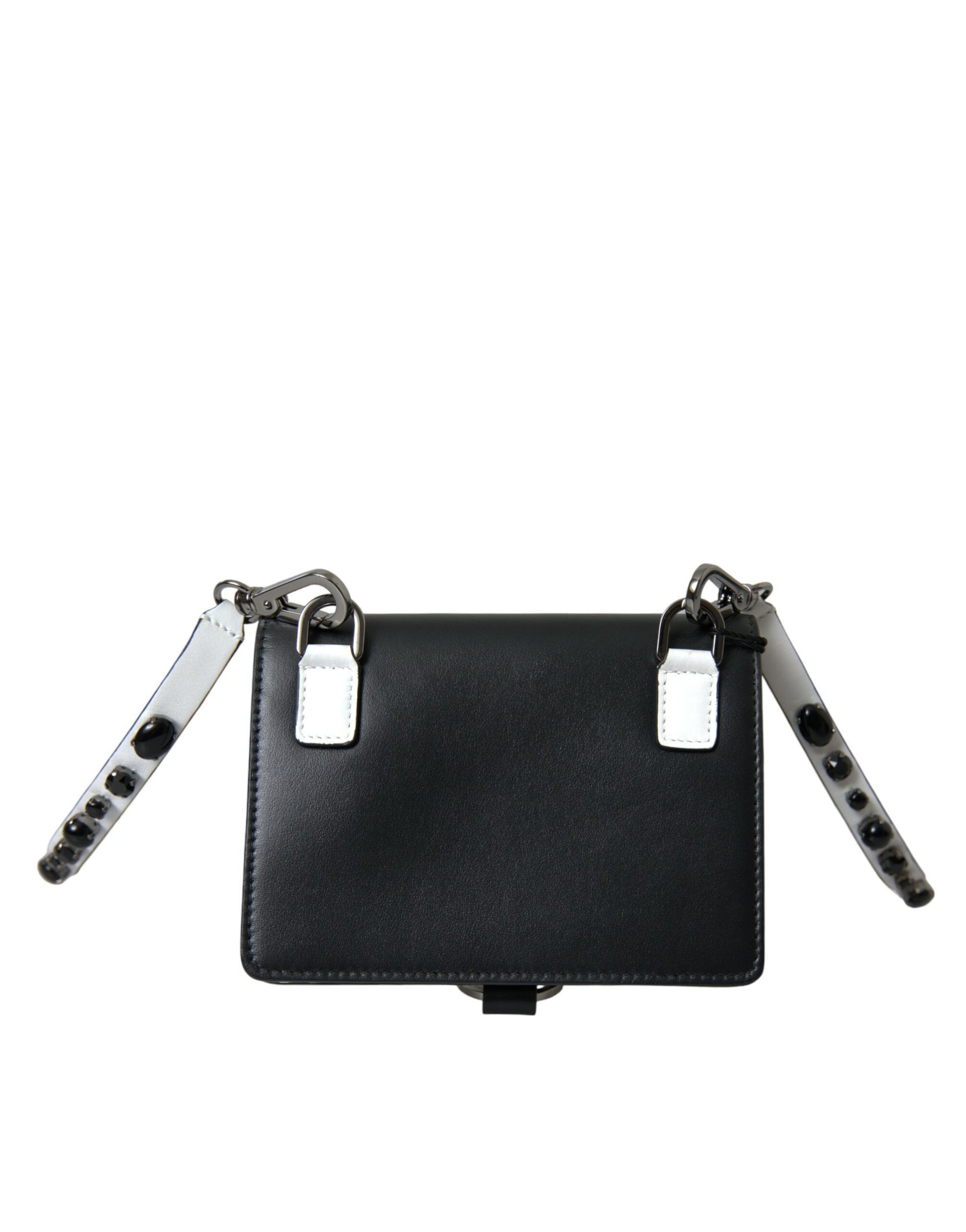 Dolce & Gabbana Black White Leather Crystal Embellished Cardholder Wallet Curated Luxury Accessories by Orvyn