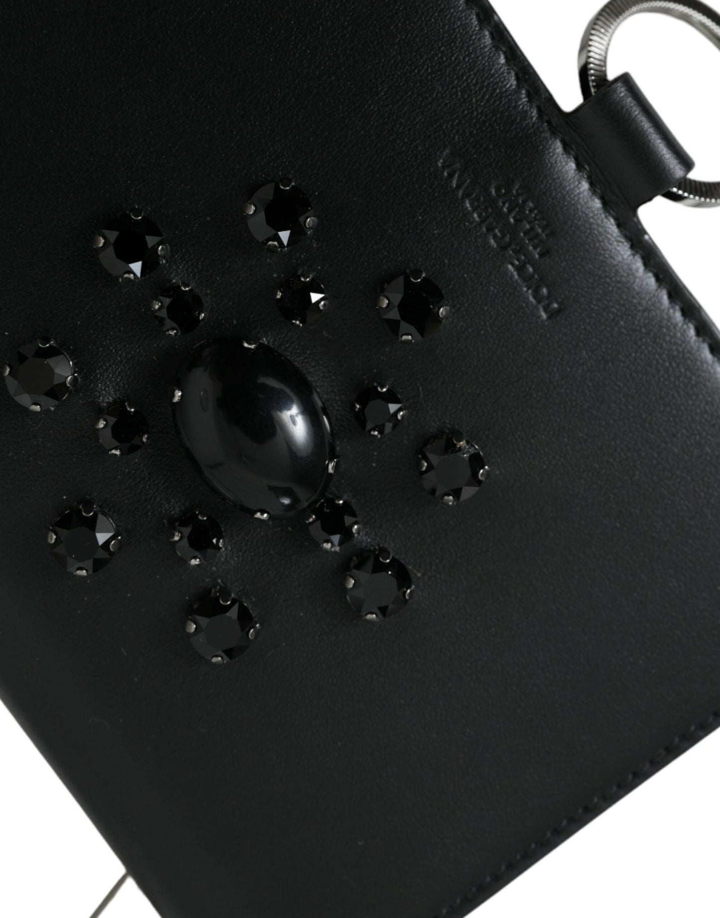 Dolce & Gabbana Black White Leather Crystal Embellished Cardholder Wallet Curated Luxury Accessories by Orvyn