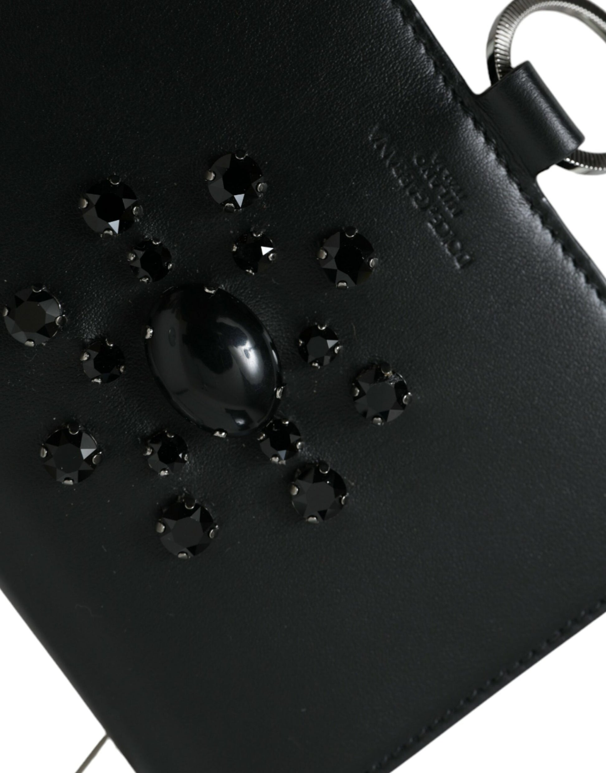 Dolce & Gabbana Black White Leather Crystal Embellished Cardholder Wallet Curated Luxury Accessories by Orvyn
