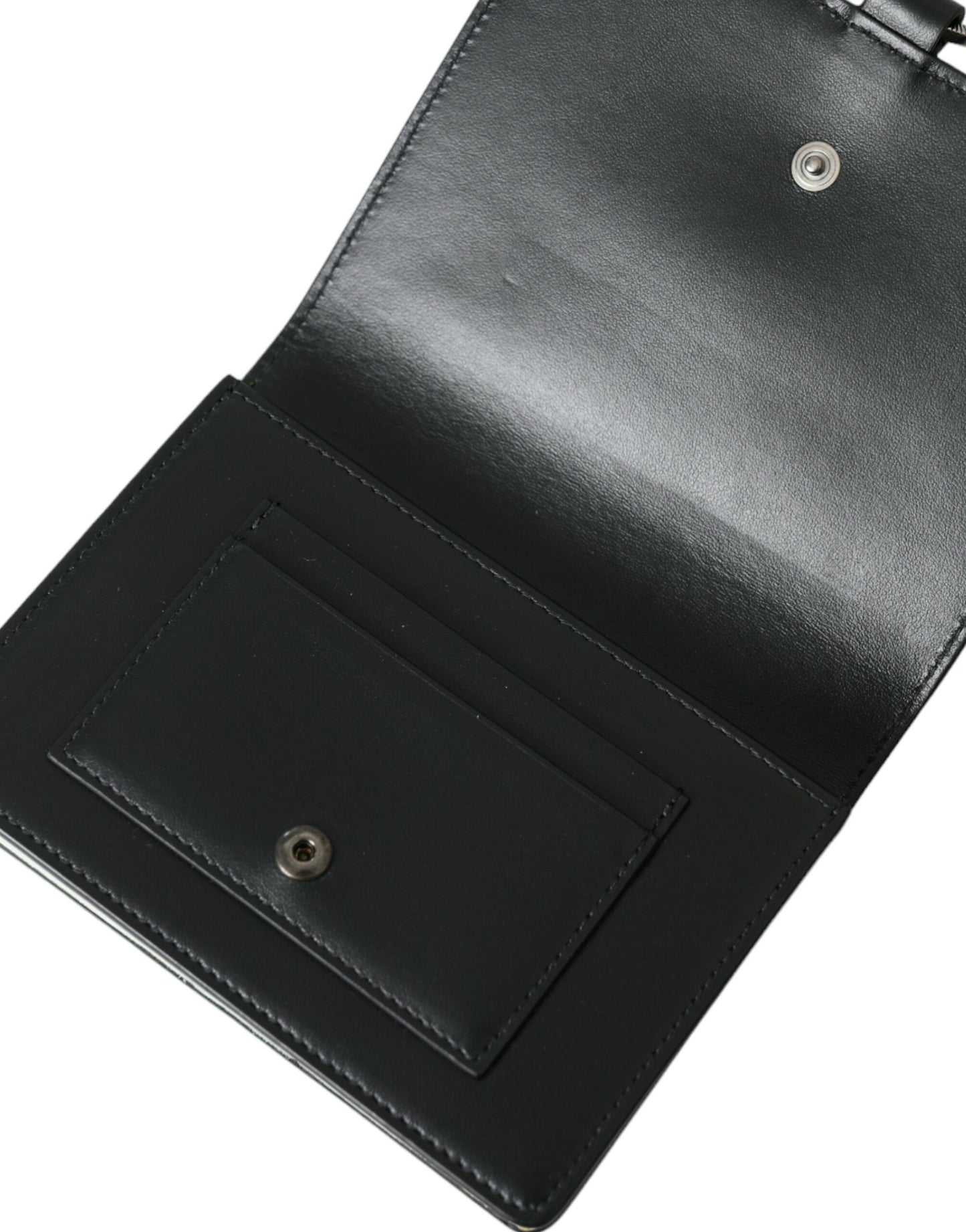 Dolce & Gabbana Black White Leather Crystal Embellished Cardholder Wallet Curated Luxury Accessories by Orvyn