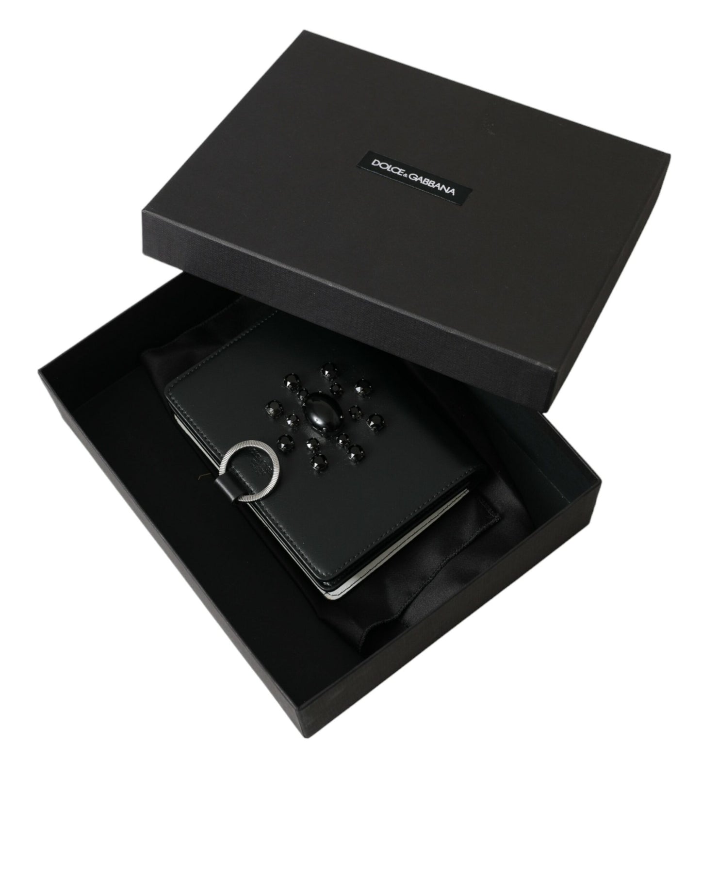 Dolce & Gabbana Black White Leather Crystal Embellished Cardholder Wallet Curated Luxury Accessories by Orvyn