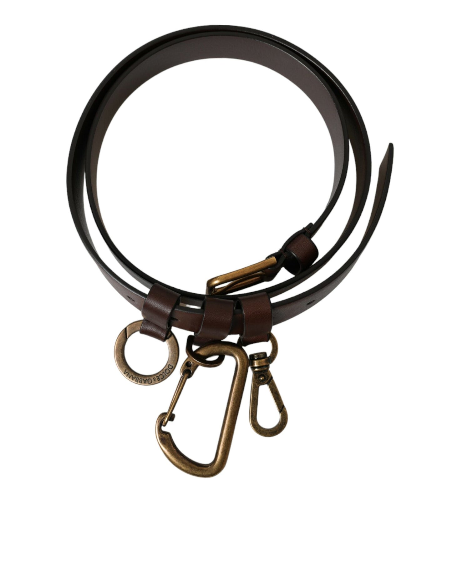 Dolce & Gabbana Brown Calf Leather Gold Metal Buckle Belt braun