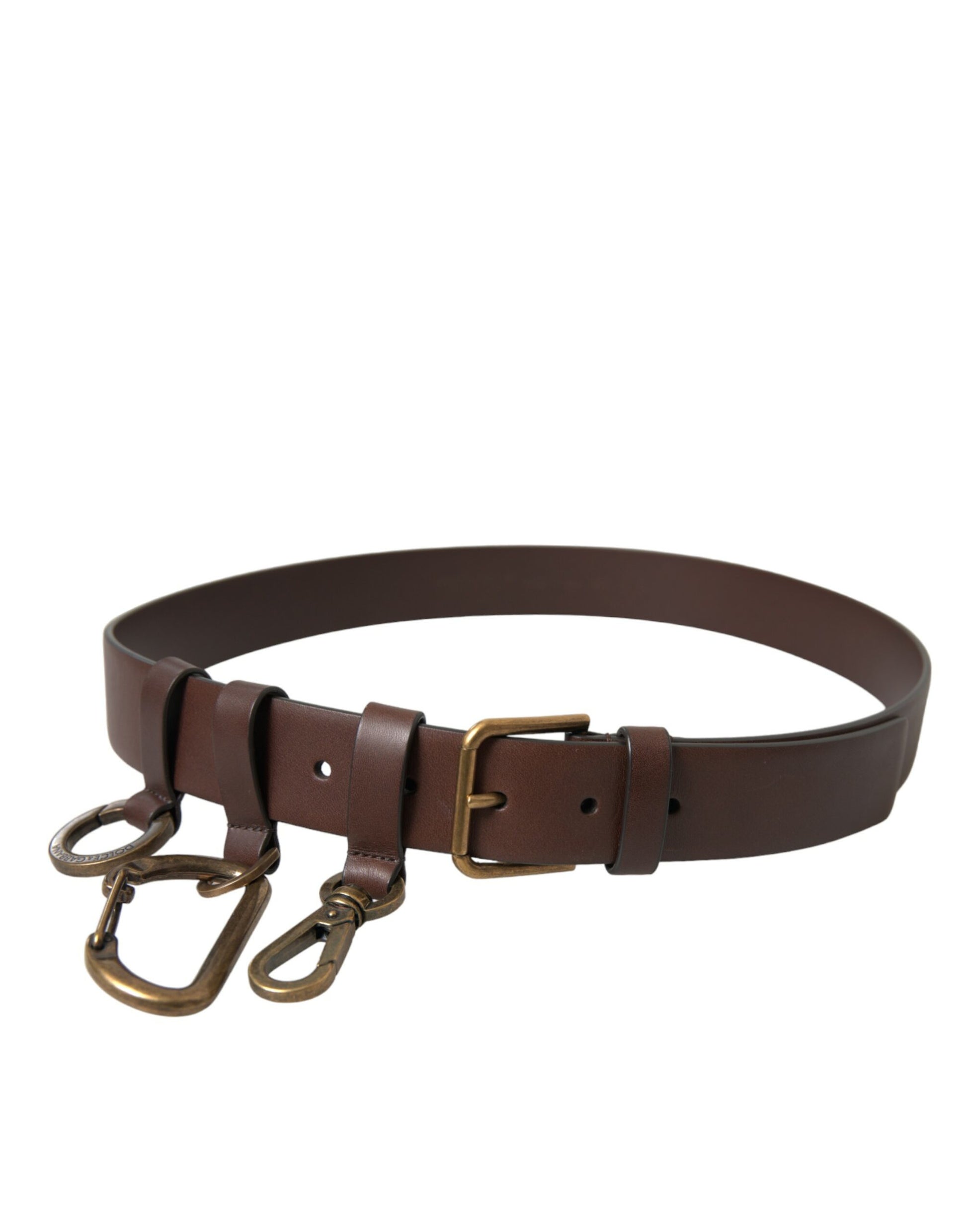 Dolce & Gabbana Brown Calf Leather Gold Metal Buckle Belt braun