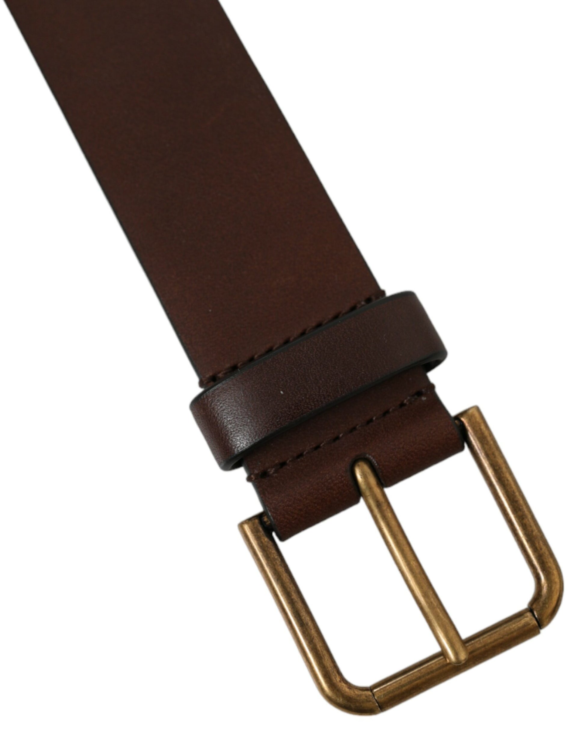 Dolce & Gabbana Brown Calf Leather Gold Metal Buckle Belt braun