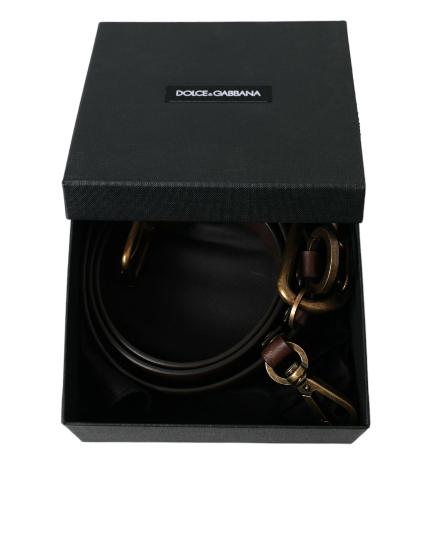 Dolce & Gabbana Brown Calf Leather Gold Metal Buckle Belt braun