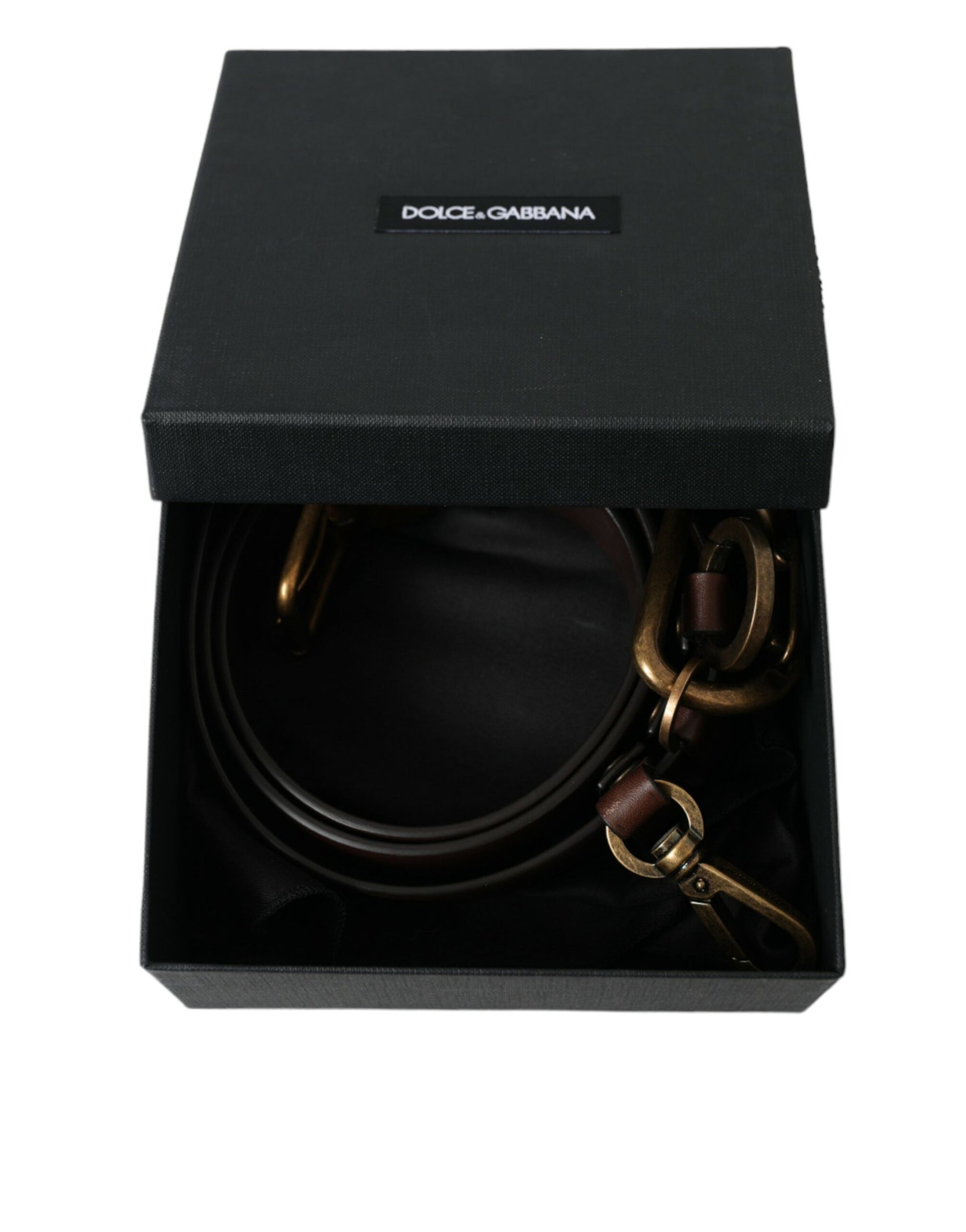 Dolce & Gabbana Brown Calf Leather Gold Metal Buckle Belt braun