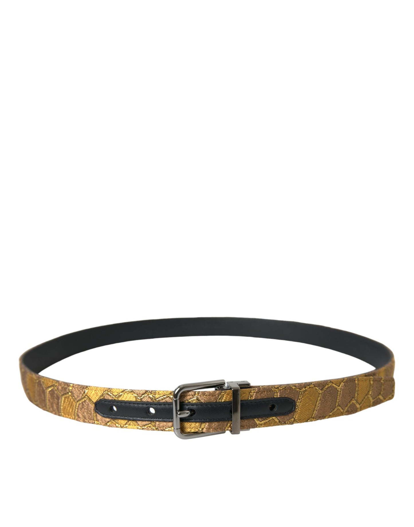 Dolce & Gabbana Gold Leather Jacquard Silver Metal Buckle Belt Curated Luxury Accessories by Orvyn
