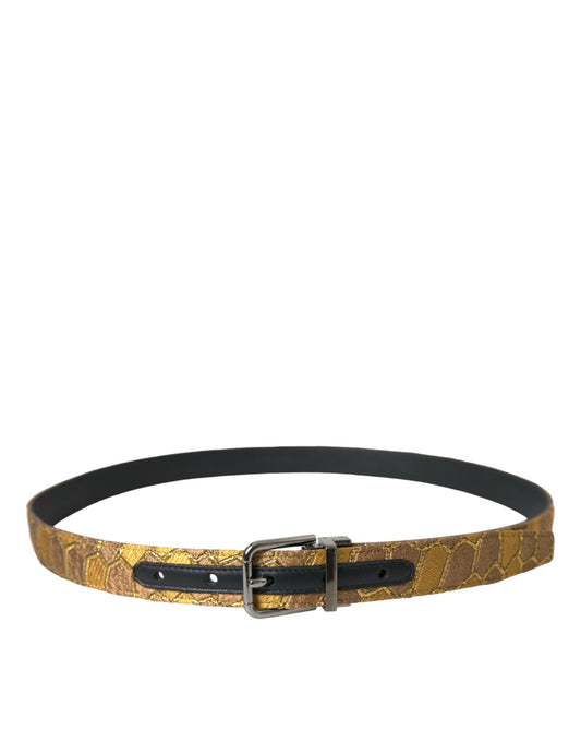 Dolce & Gabbana Gold Leather Jacquard Silver Metal Buckle Belt Curated Luxury Accessories by Orvyn