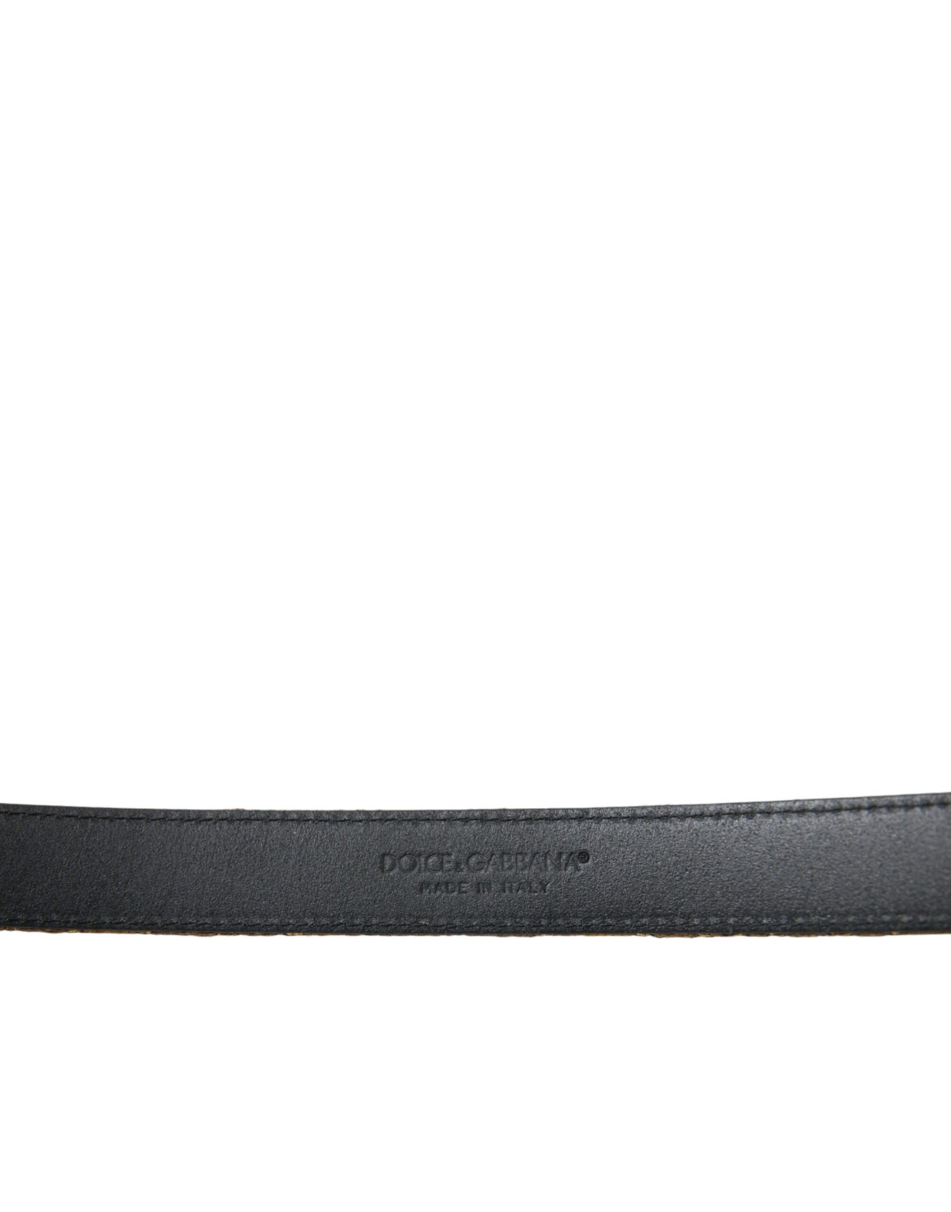 Dolce & Gabbana Gold Leather Jacquard Silver Metal Buckle Belt Curated Luxury Accessories by Orvyn