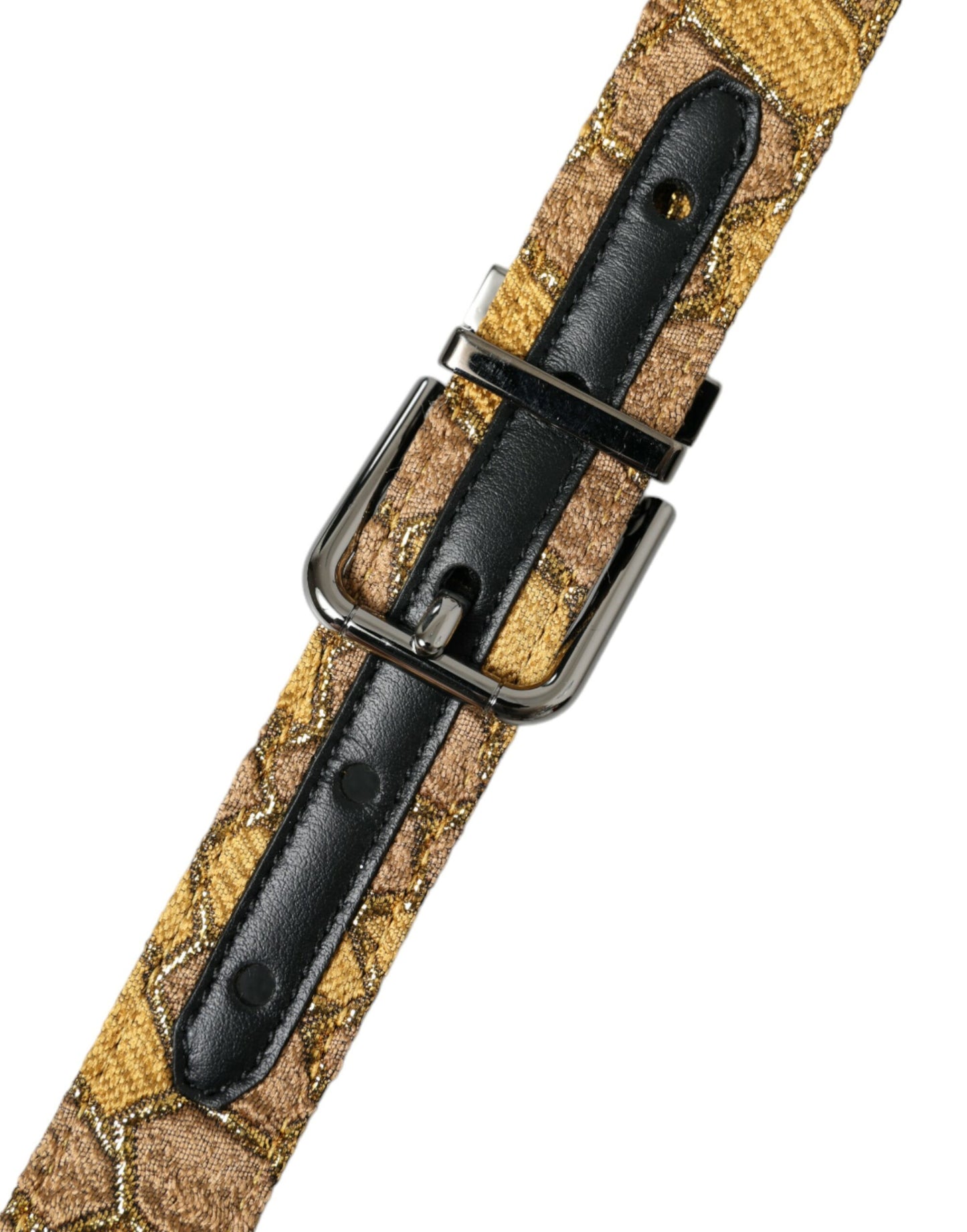 Dolce & Gabbana Gold Leather Jacquard Silver Metal Buckle Belt Curated Luxury Accessories by Orvyn