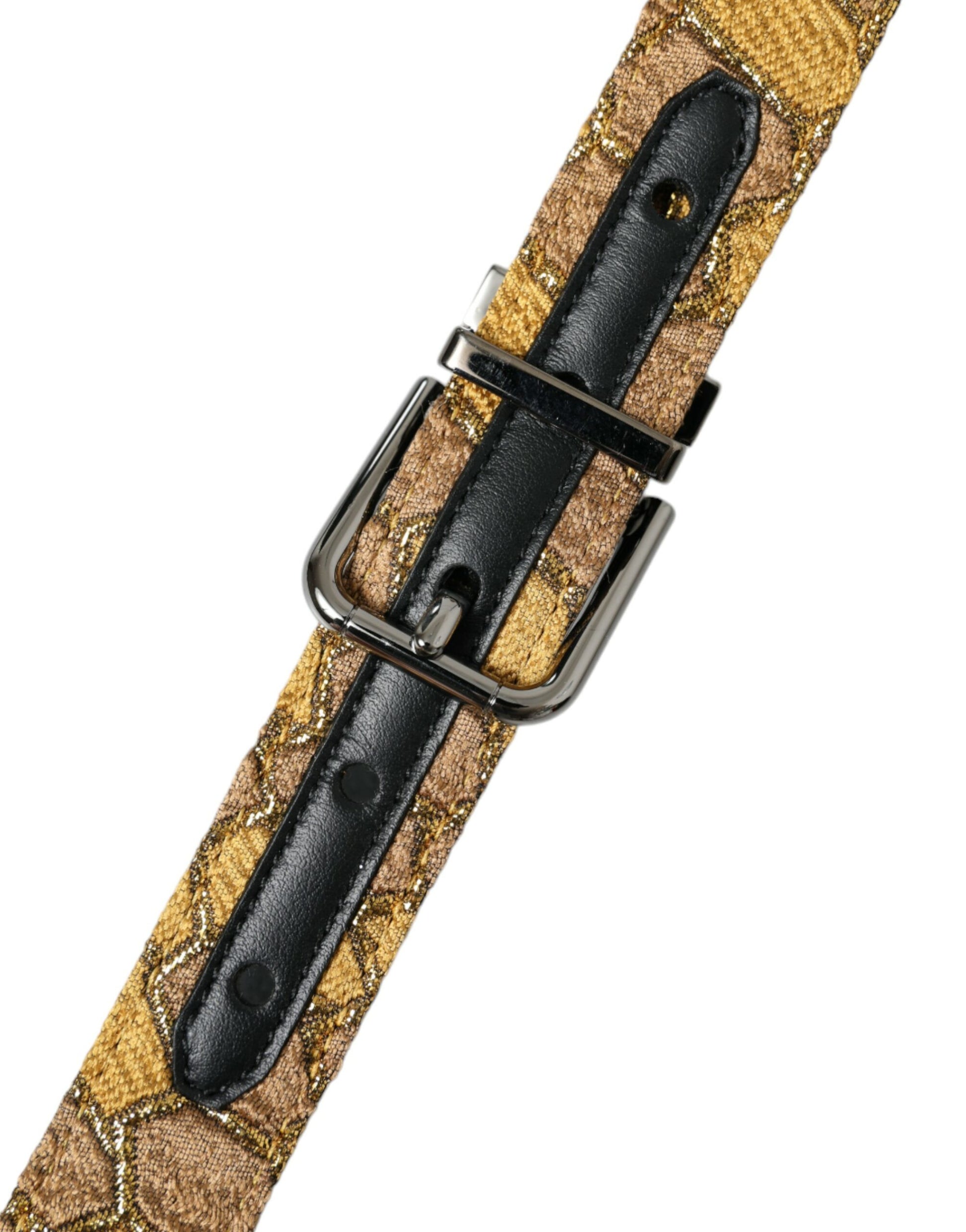 Dolce & Gabbana Gold Leather Jacquard Silver Metal Buckle Belt Curated Luxury Accessories by Orvyn