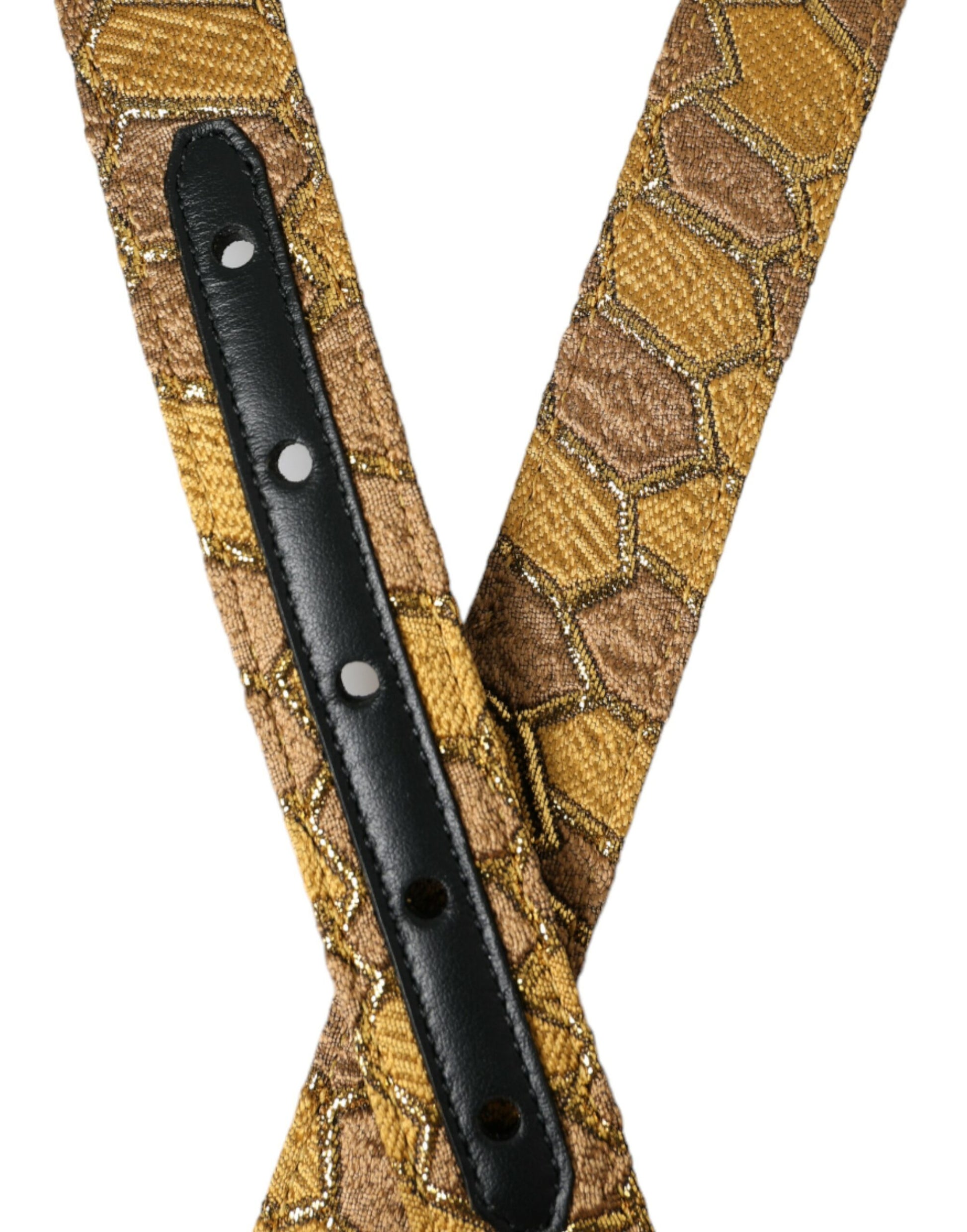 Dolce & Gabbana Gold Leather Jacquard Silver Metal Buckle Belt Curated Luxury Accessories by Orvyn