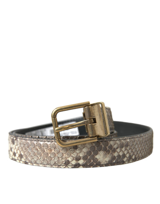 Dolce & Gabbana Brown Python Leather Gold Metal Buckle Belt Curated Luxury Accessories by Orvyn