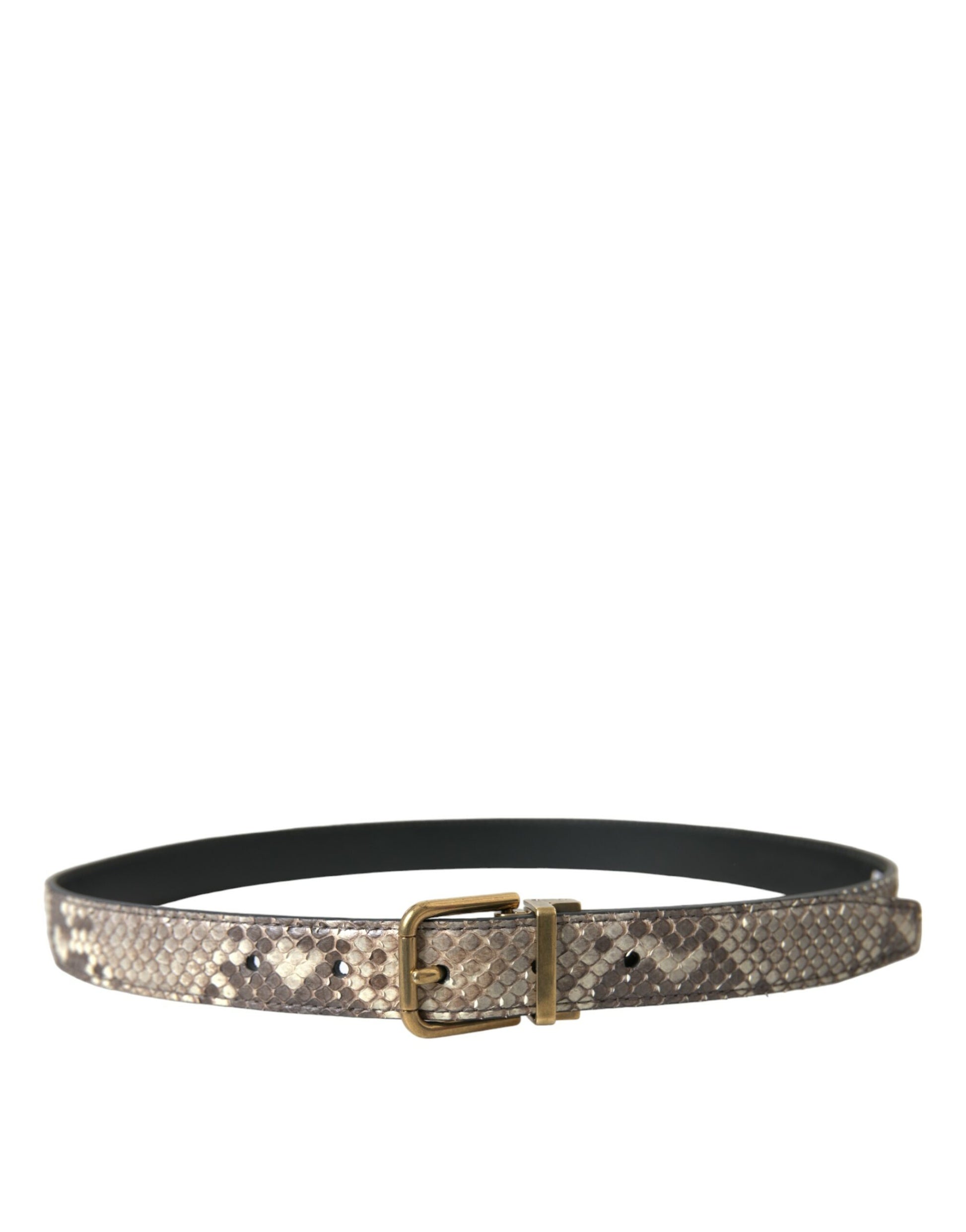 Dolce & Gabbana Brown Python Leather Gold Metal Buckle Belt Curated Luxury Accessories by Orvyn