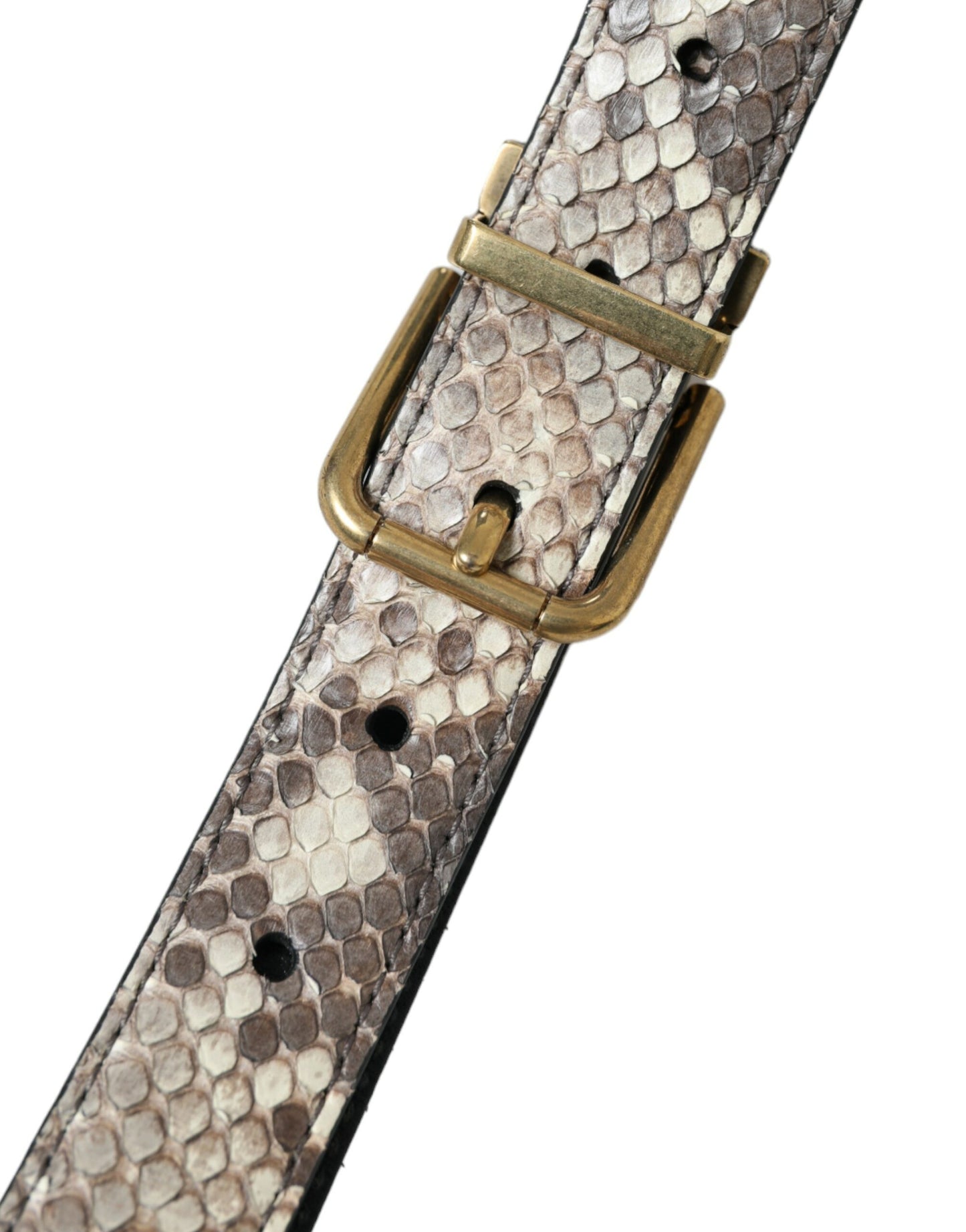 Dolce & Gabbana Brown Python Leather Gold Metal Buckle Belt Curated Luxury Accessories by Orvyn