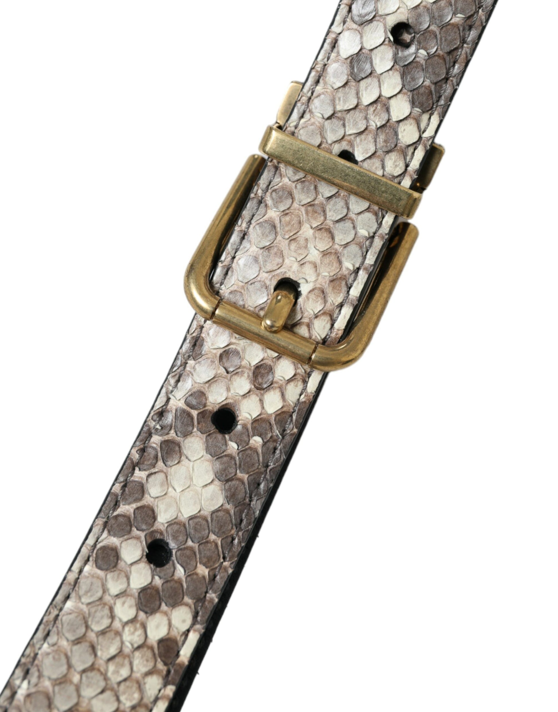 Dolce & Gabbana Brown Python Leather Gold Metal Buckle Belt Curated Luxury Accessories by Orvyn