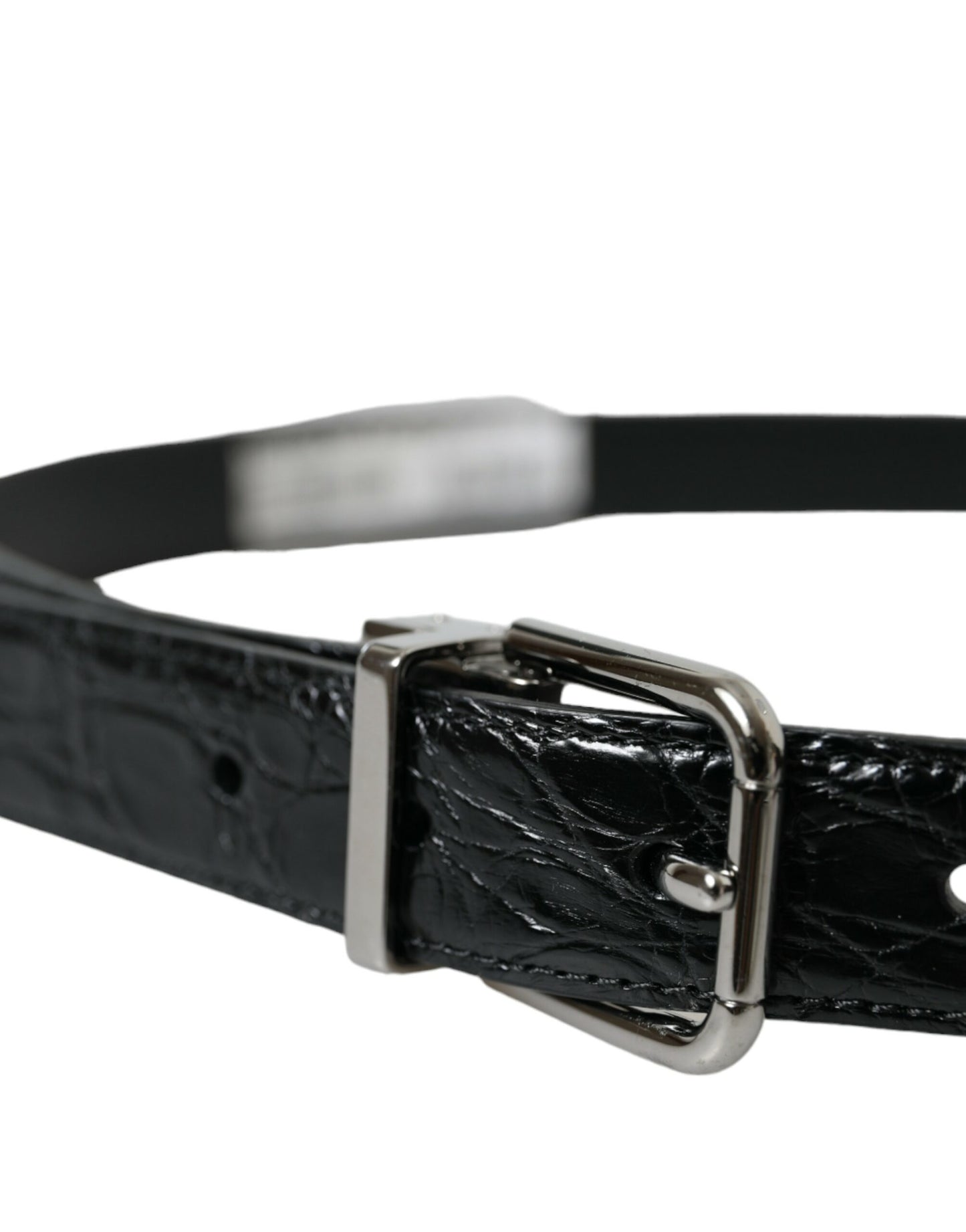 Dolce & Gabbana Black Leather Silver Metal Buckle Belt Curated Luxury Accessories by Orvyn