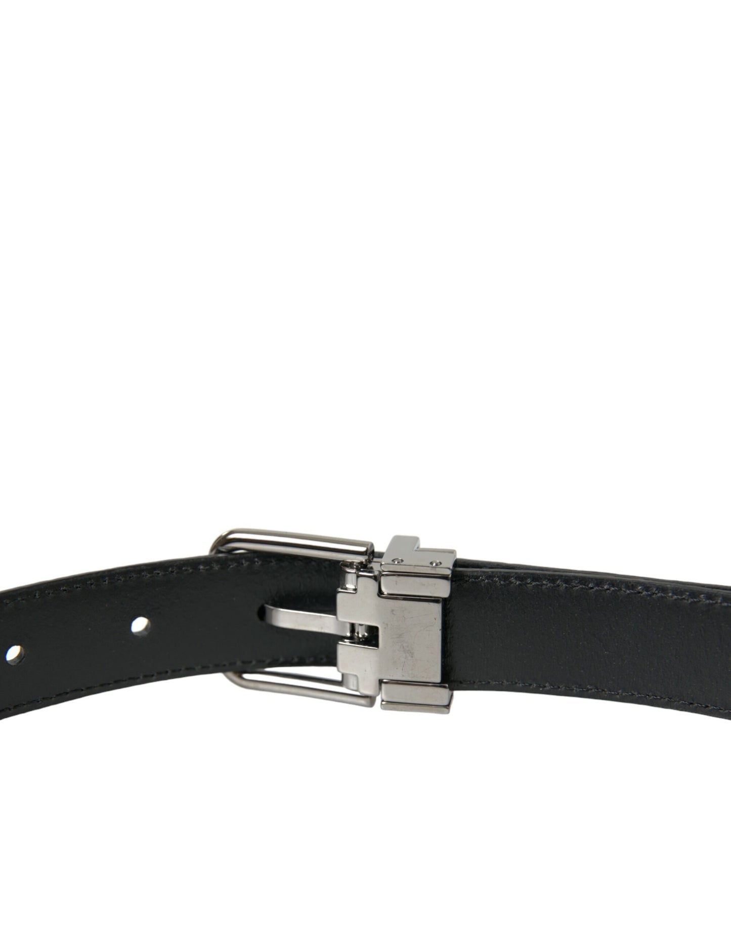Dolce & Gabbana Black Leather Silver Metal Buckle Belt Curated Luxury Accessories by Orvyn