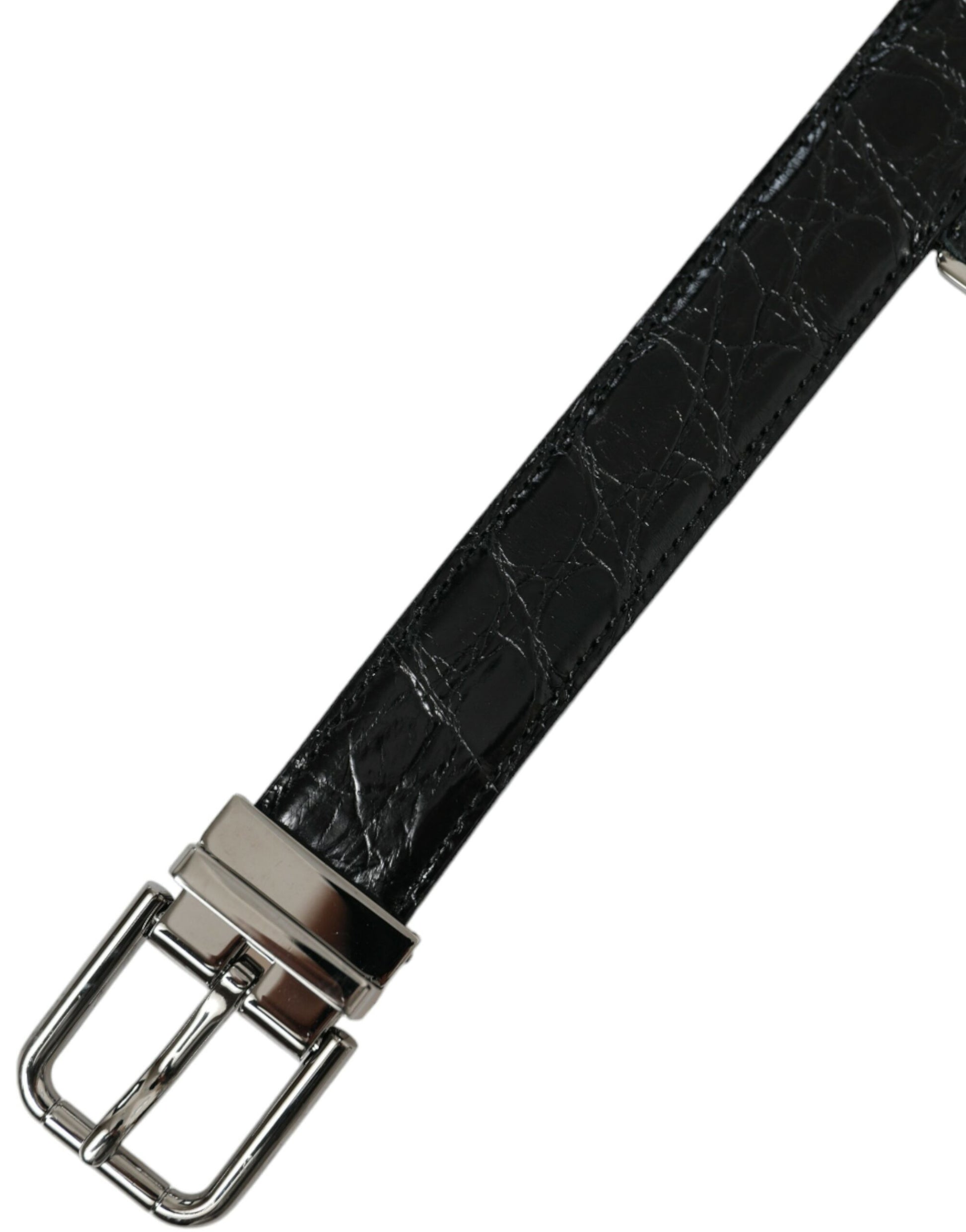 Dolce & Gabbana Black Leather Silver Metal Buckle Belt Curated Luxury Accessories by Orvyn