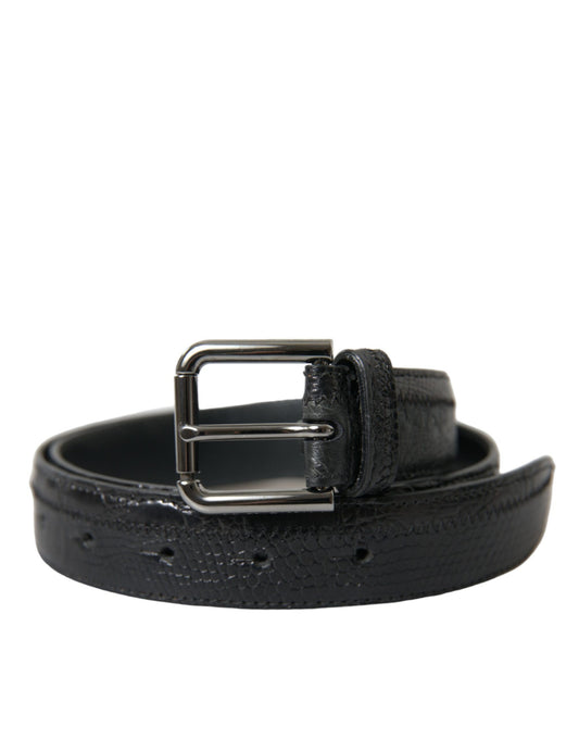Dolce & Gabbana Black Exotic Leather Silver Metal Buckle Belt Curated Luxury Accessories by Orvyn